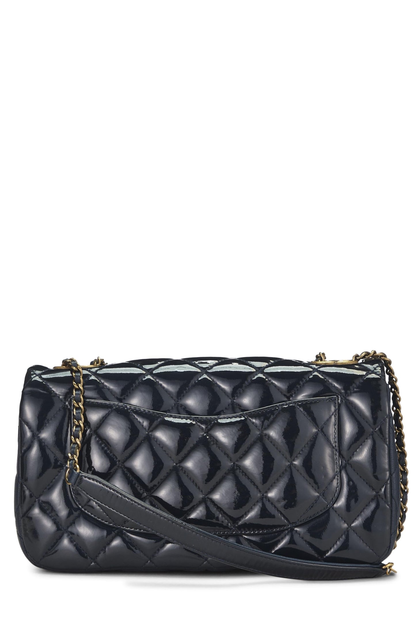 Chanel,  Navy Quilted Patent Leather 'CC' Eyelet Flap Medium, Navy