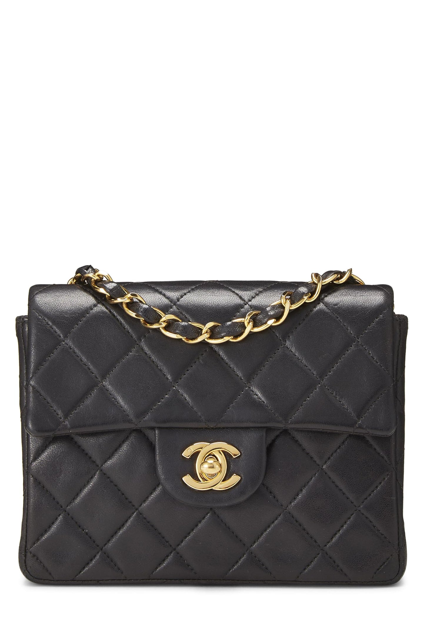 Chanel,  Black Quilted Lambskin Half Flap Mini, Black