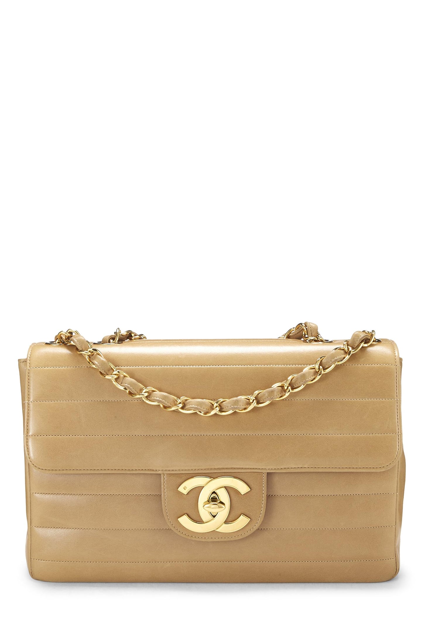Chanel,  Beige Horizontal Lambskin Half Flap Jumbo, Beige