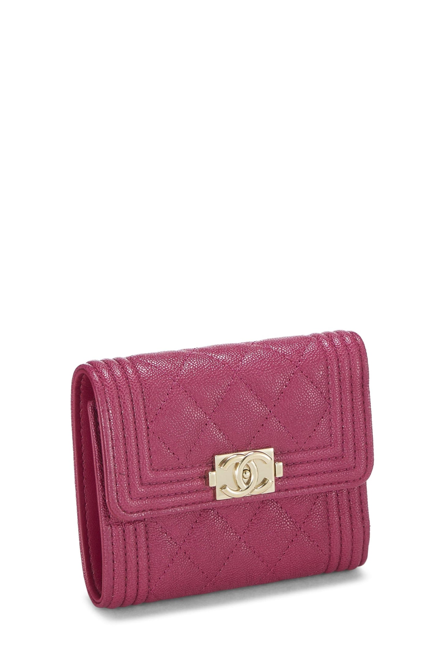 Chanel,  Purple Quilted Caviar Boy Compact Wallet, Purple