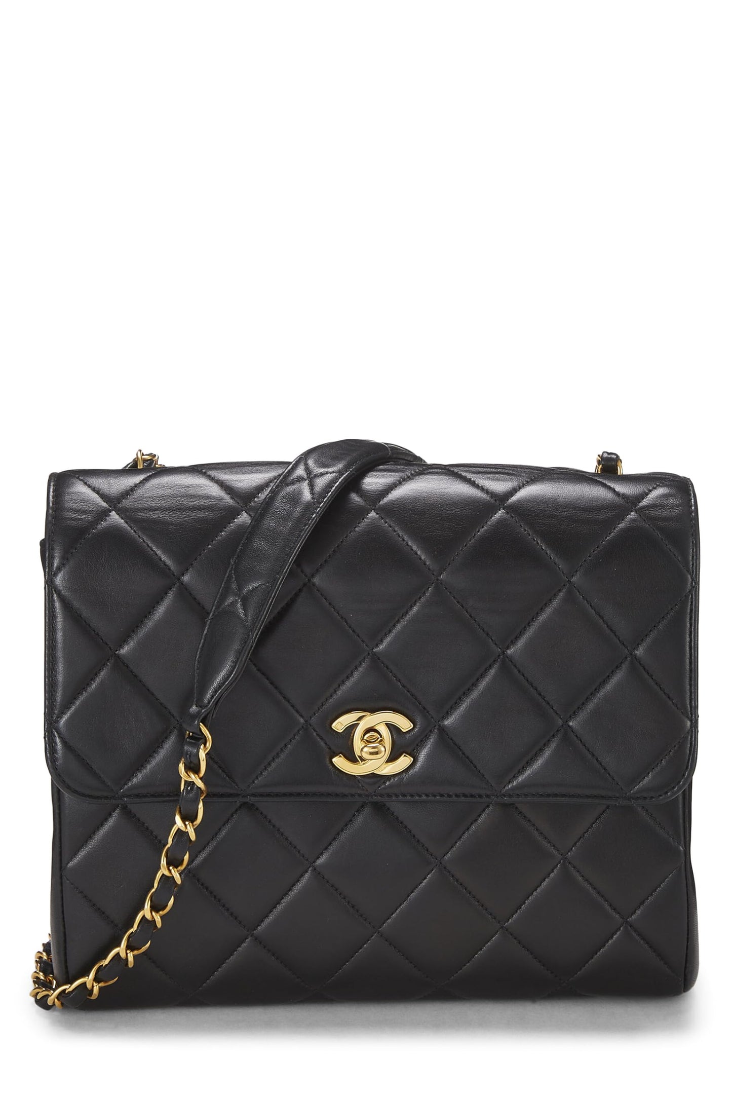 Chanel,  Black Quilted Lambskin 'CC' Square Shoulder Bag, Black
