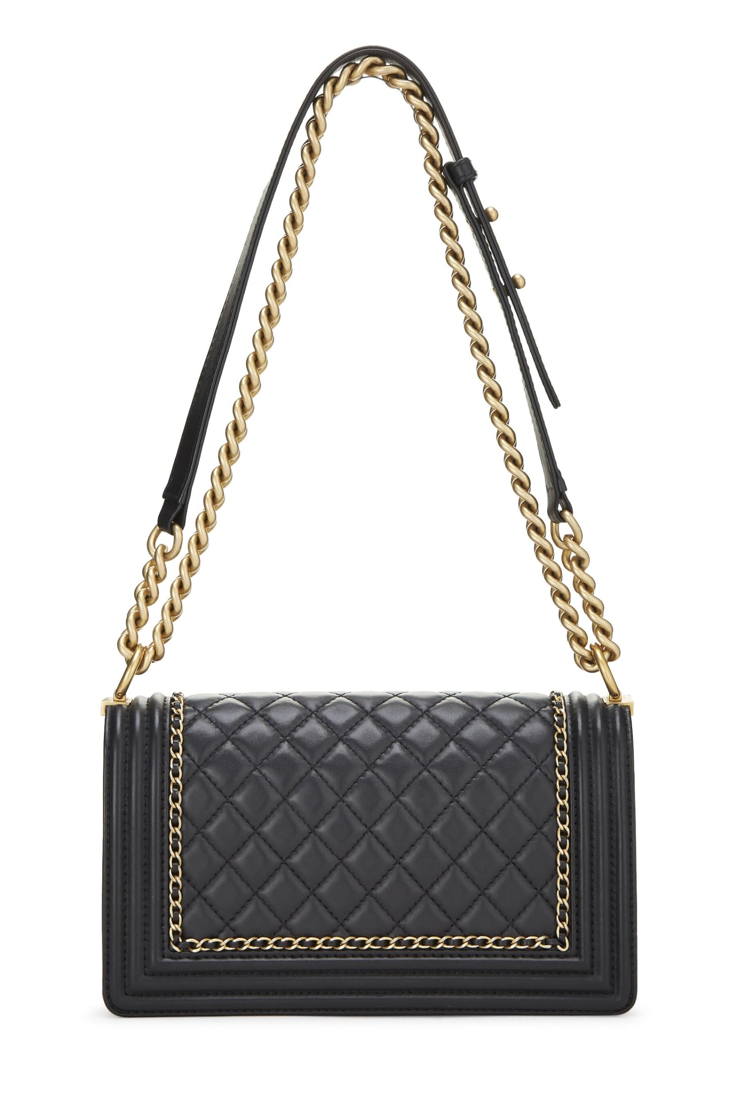 Chanel,  Black Quilted Lambskin Chain Around Boy Bag Medium, Black