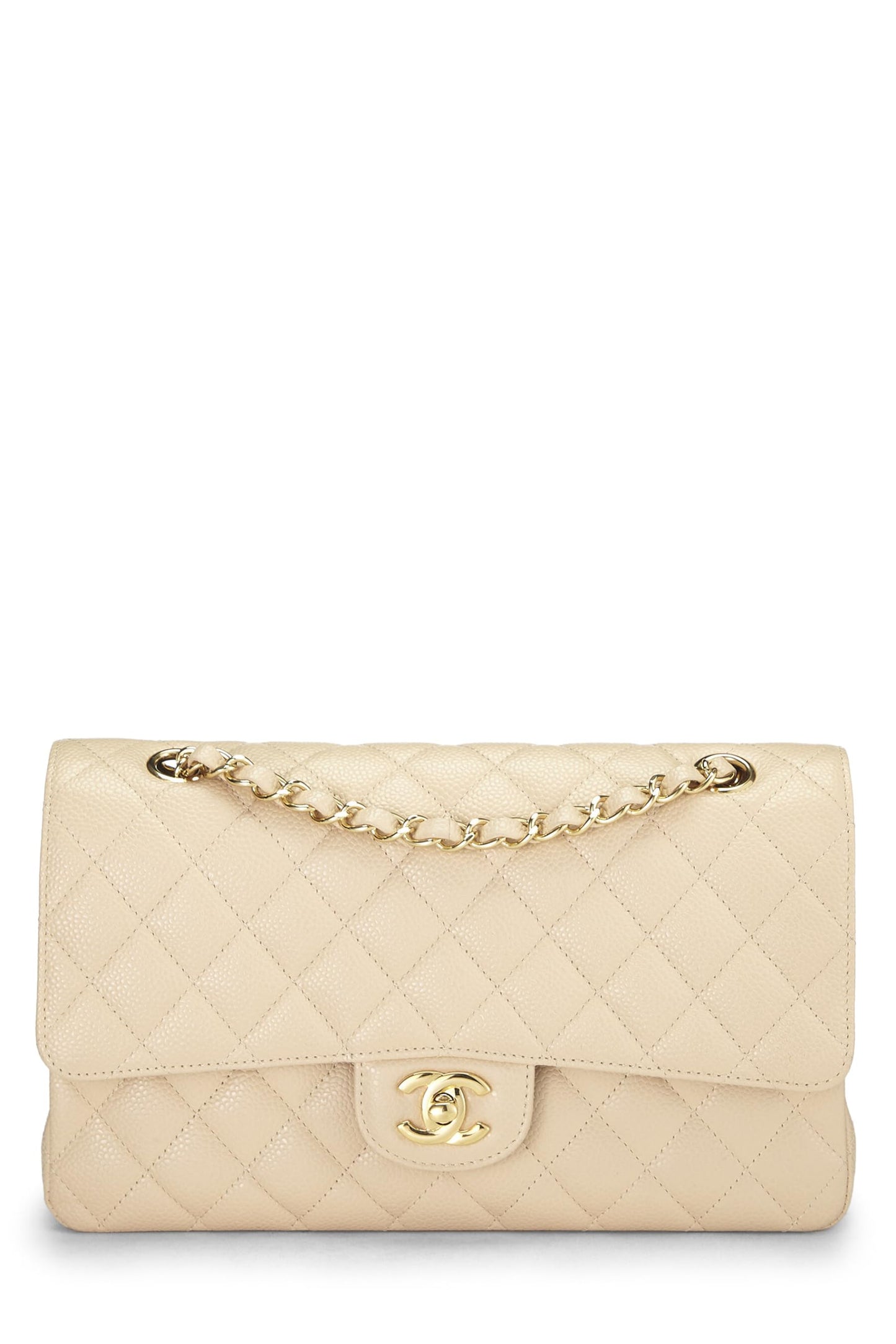 Chanel,  Beige Quilted Lambskin Classic Double Flap Medium, Beige