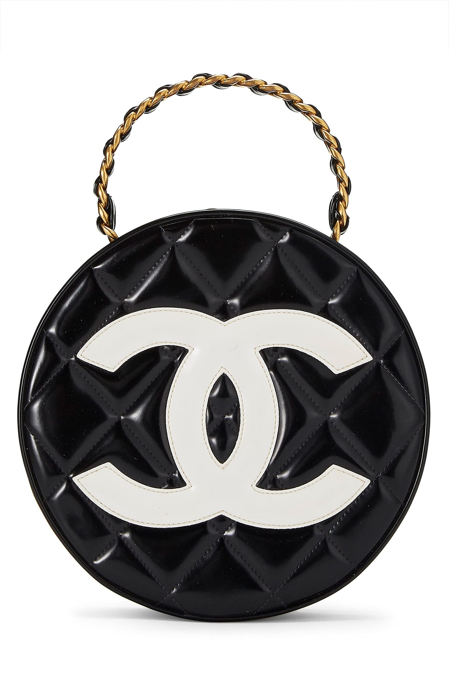 Chanel,  Black Quilted Patent Leather Round 'CC' Bag, Black
