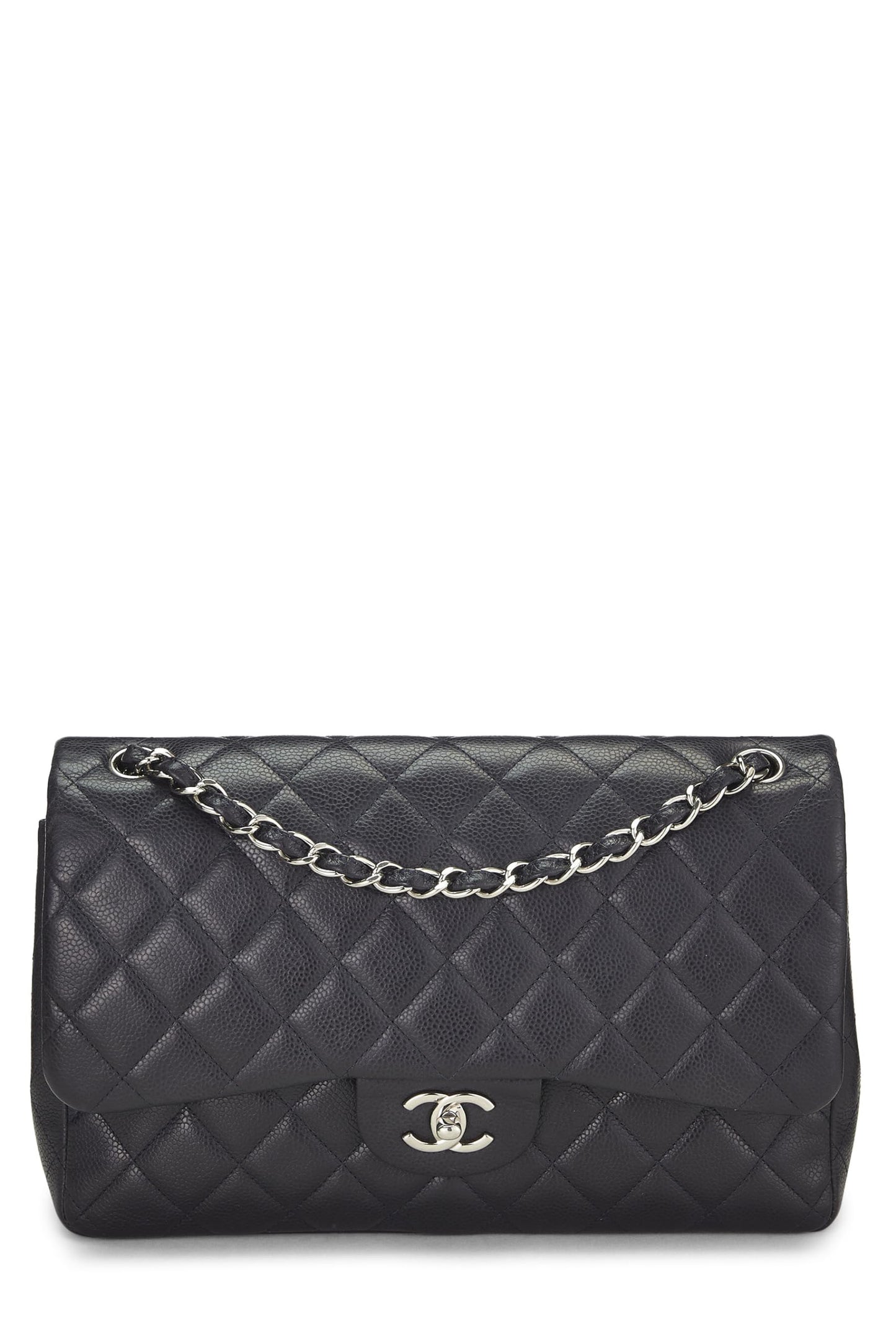 Chanel,  Navy Quilted Caviar New Classic Double Flap Jumbo, Navy