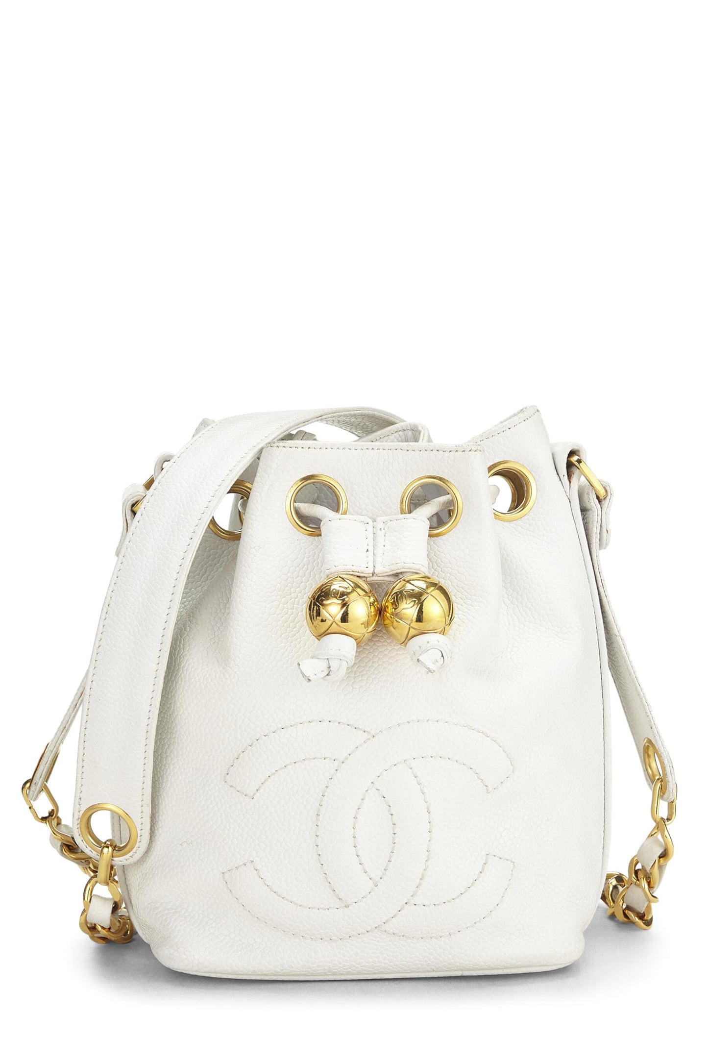 Chanel,  White Caviar Bucket Bag Mini, White