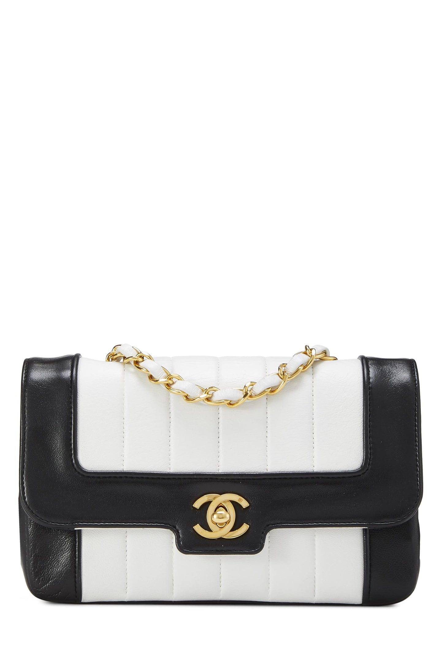Chanel,  White & Black Vertical Lambskin Border Flap Mini, Multi