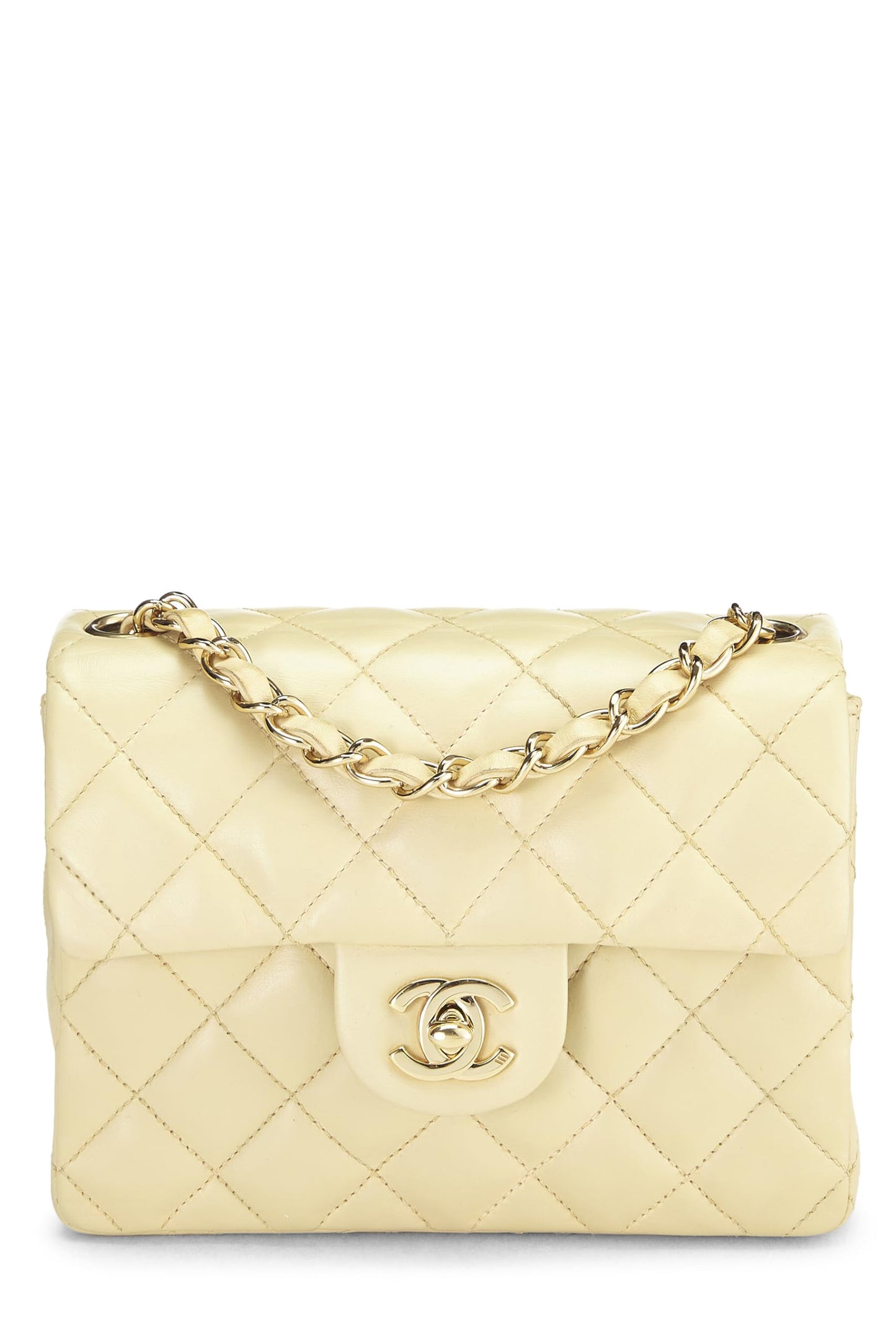 Chanel,  Beige Quilted Lambskin Half Flap Mini, Beige
