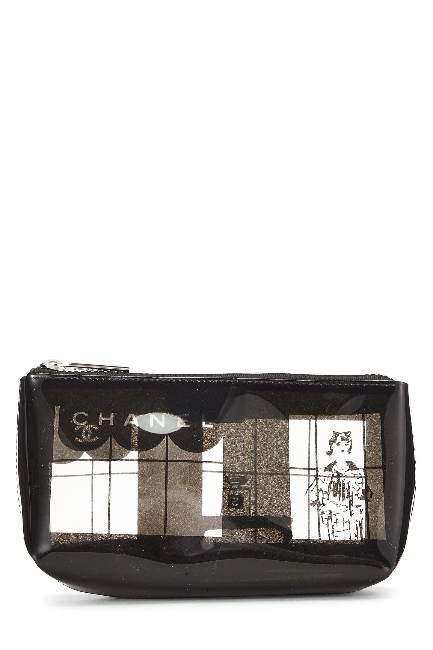 Chanel  Clear & Black Vinyl Luxury Chanel Maison Pouch, Black