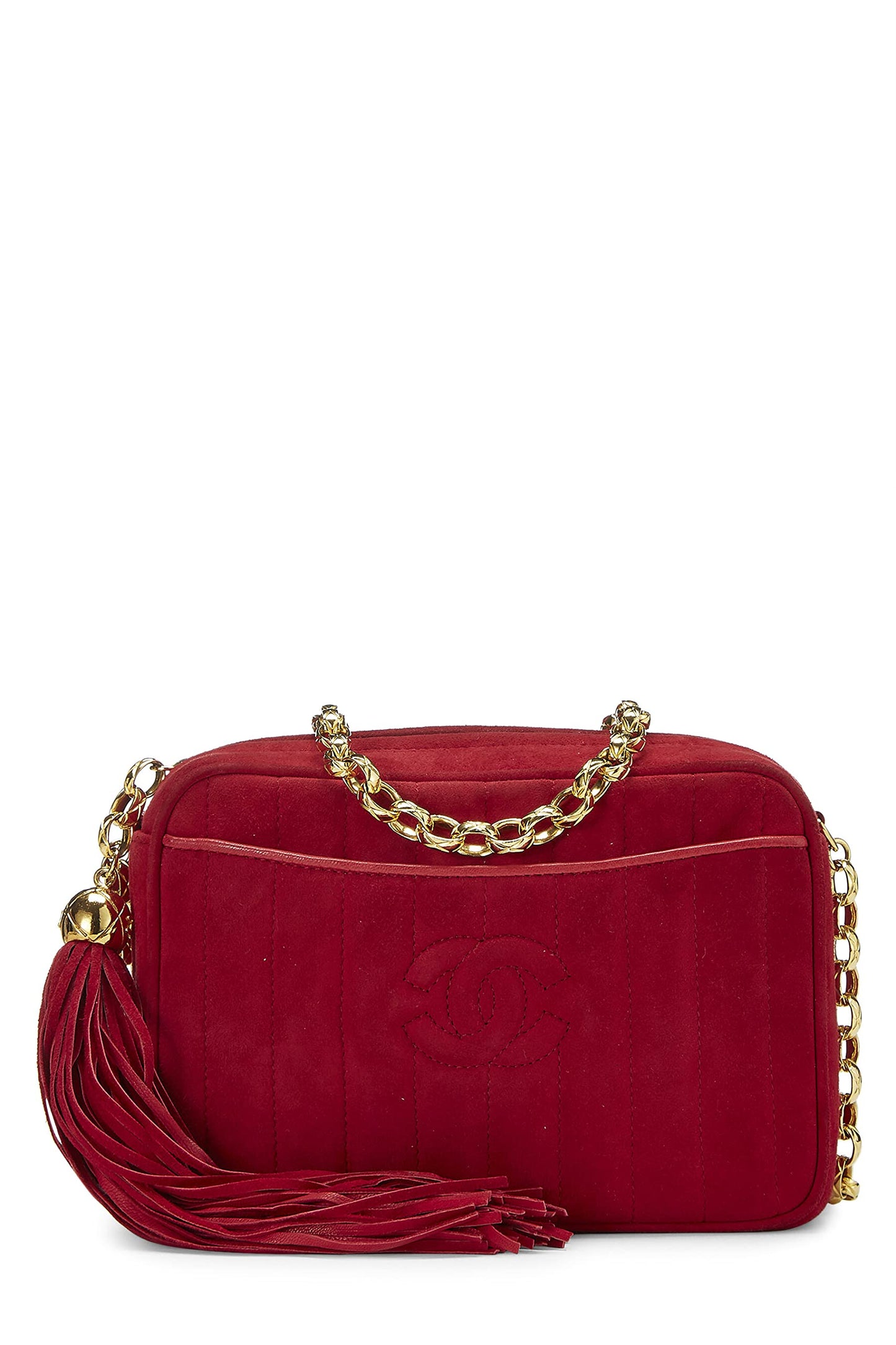 Chanel,  Red Vertical Suede Pocket Camera Bag Small , Red