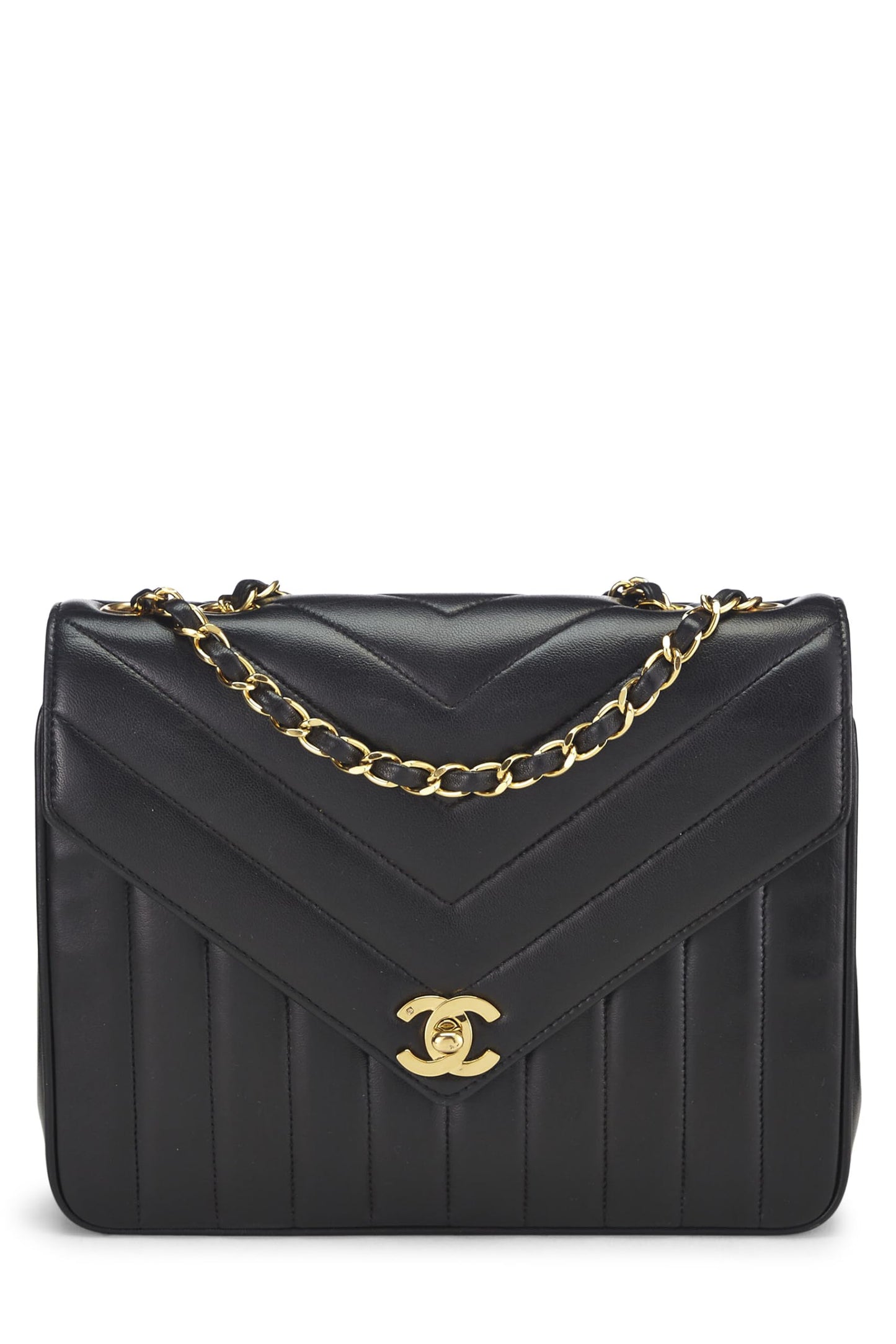 Chanel,  Black Chevron Lambskin Envelope Flap Small, Black