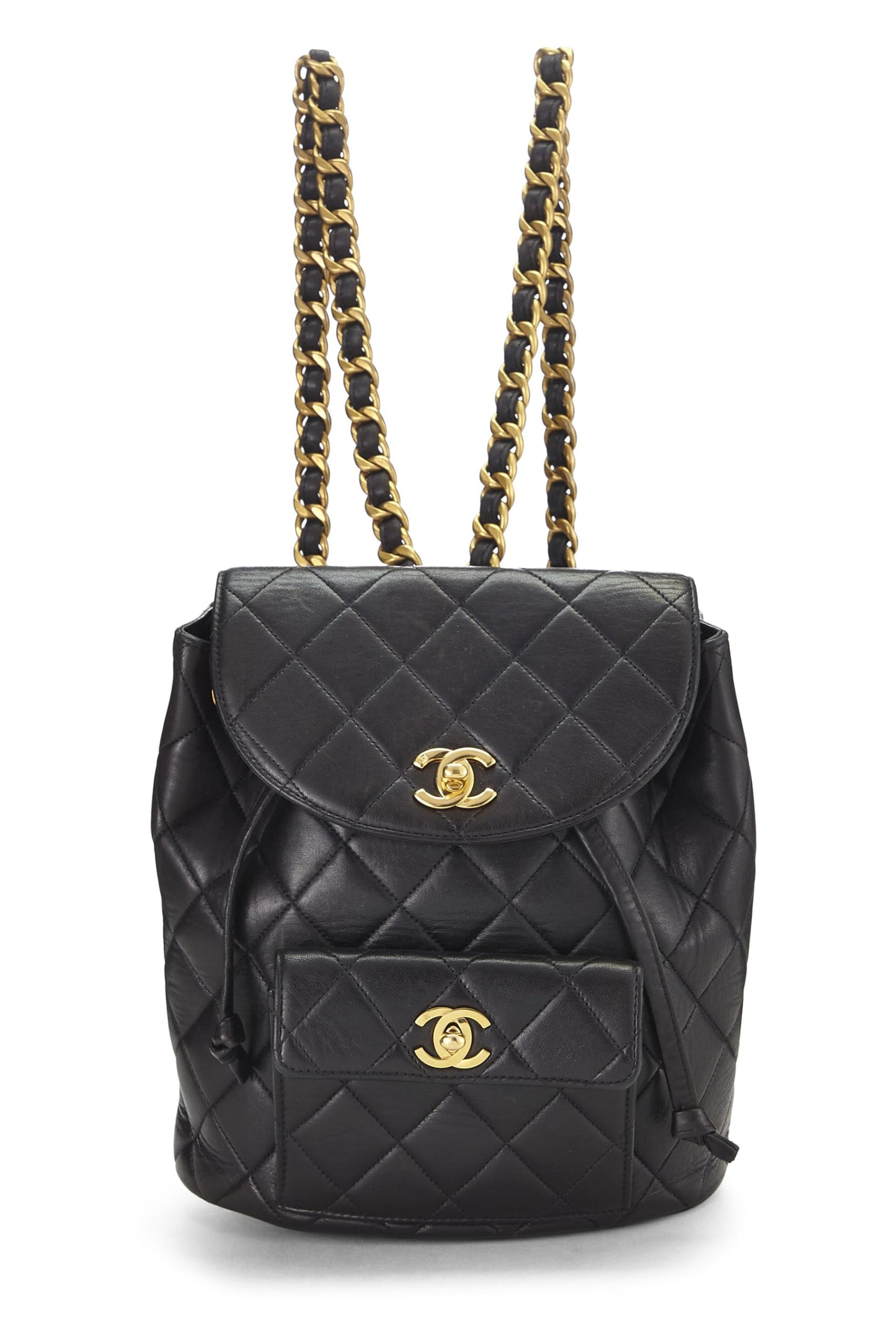 Chanel,  Black Quilted Lambskin Backpack Medium, Black
