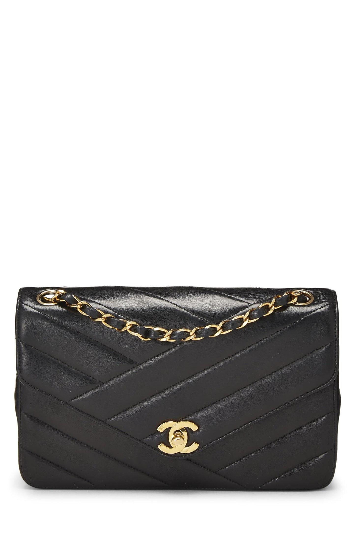 Chanel,  Black Diagonal Quilted Envelope Flap Small, Black