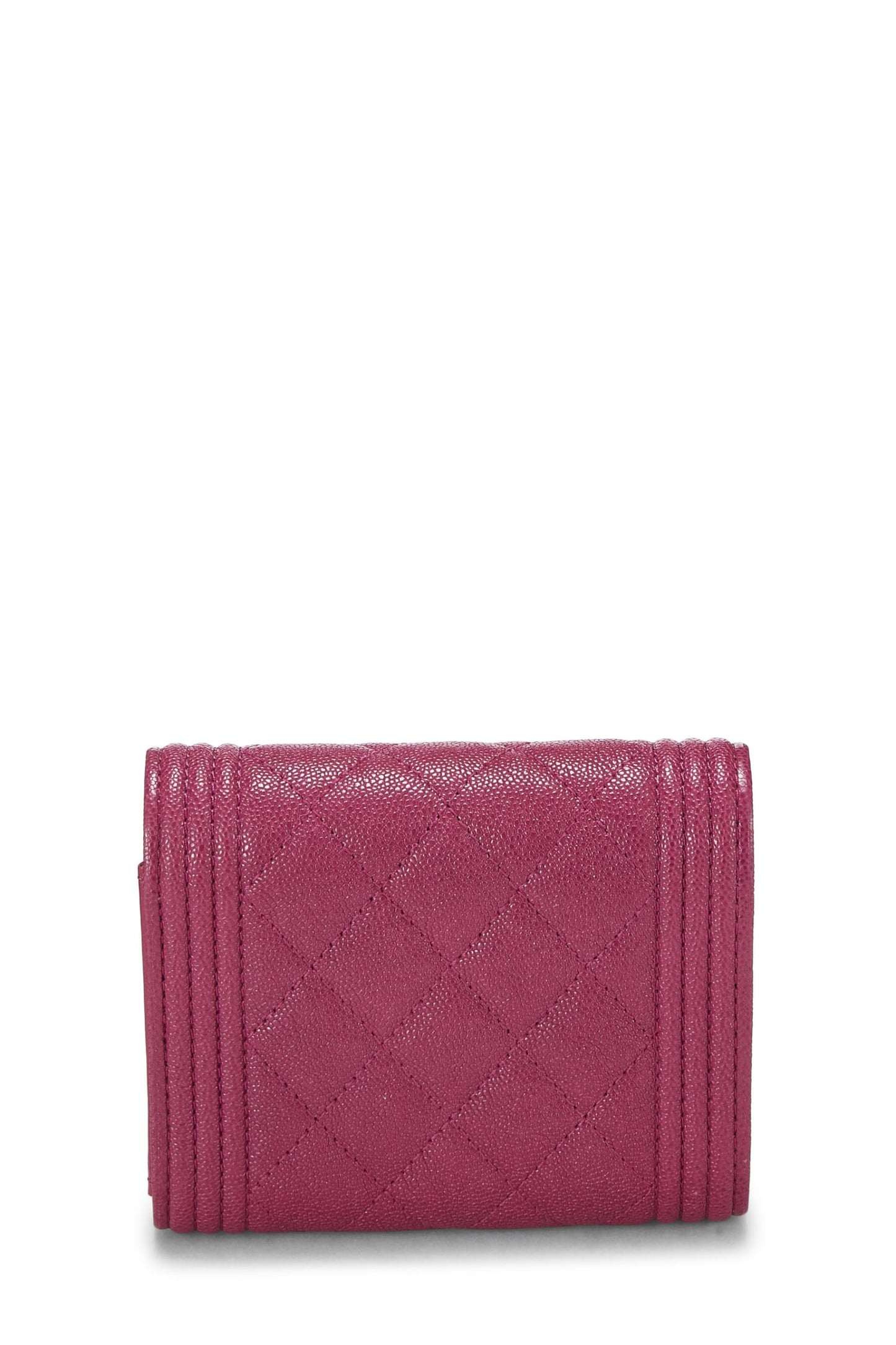 Chanel,  Purple Quilted Caviar Boy Compact Wallet, Purple