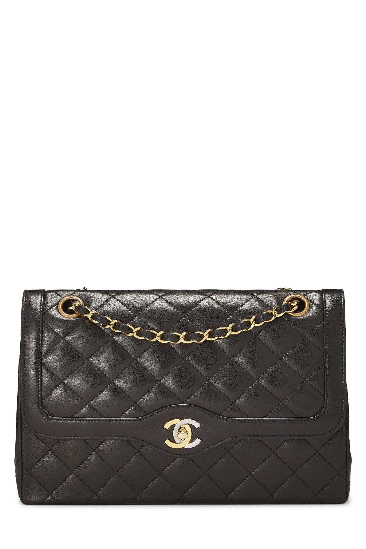 Chanel,  Black Quilted Lambskin Paris Limited Double Flap Medium, Black