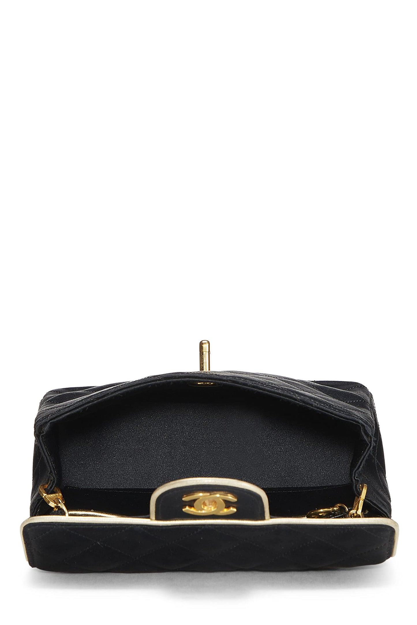 Chanel,  Black Quilted Satin Piped Half Flap Mini, Black