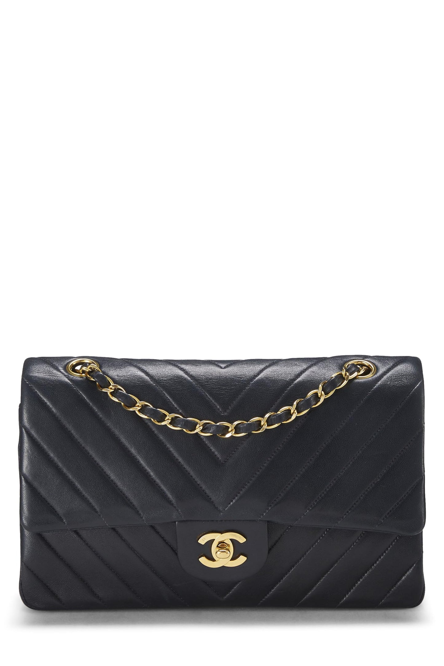 Chanel,  Navy Chevron Lambskin Classic Double Flap Medium, Navy