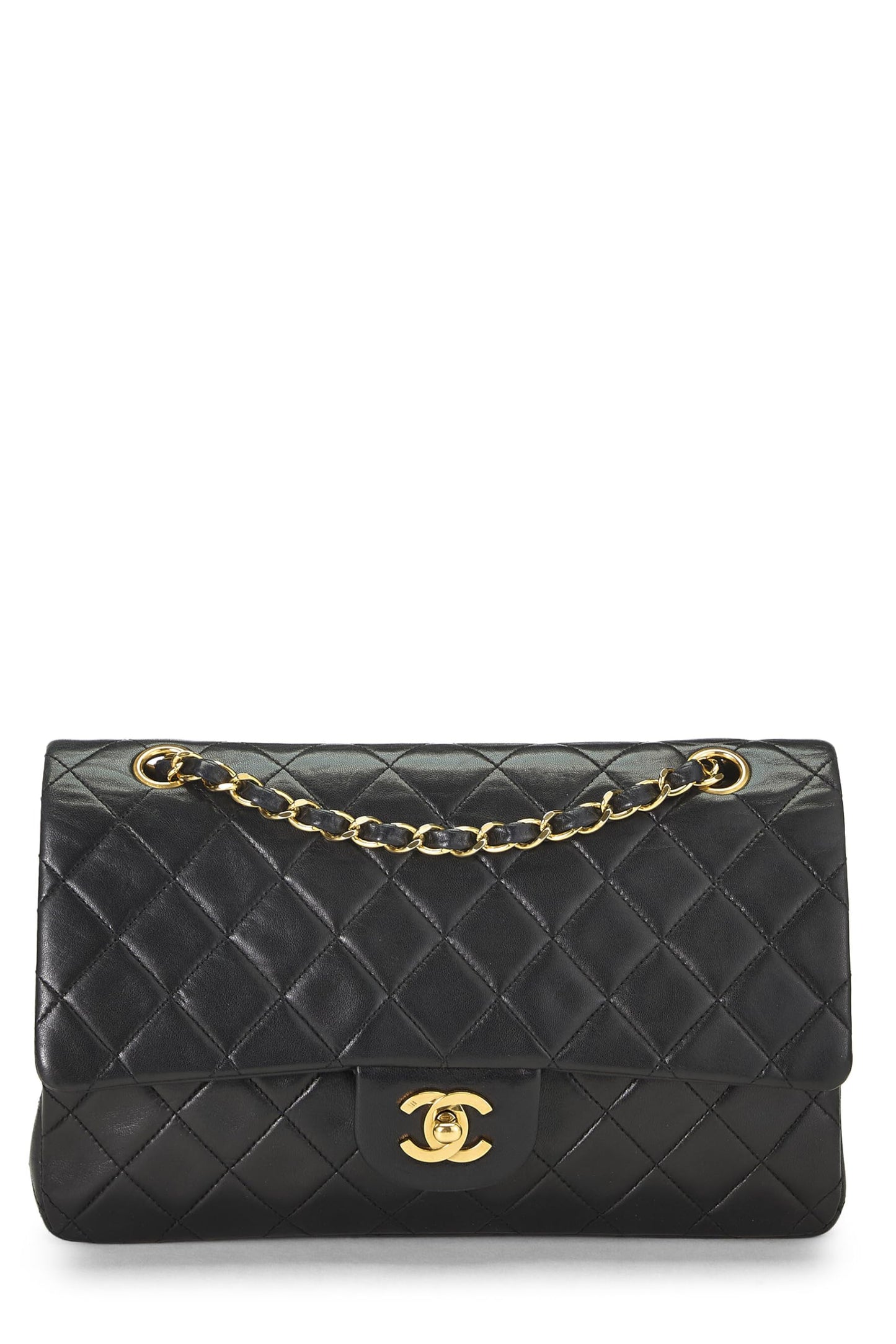 Chanel,  Black Quilted Lambskin Classic Double Flap Medium, Black