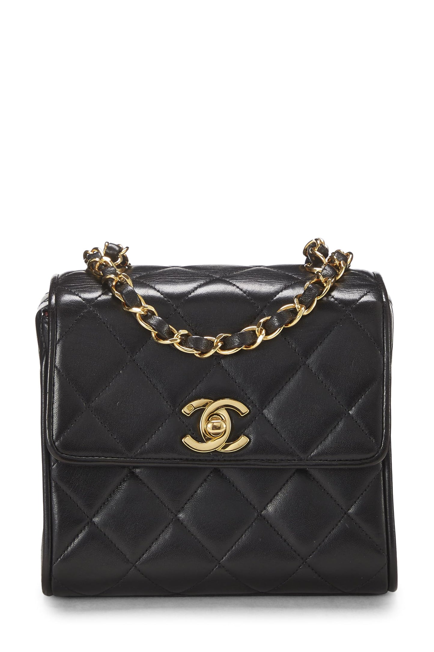 Chanel,  Black Quilted Lambskin Half Flap Mini, Black