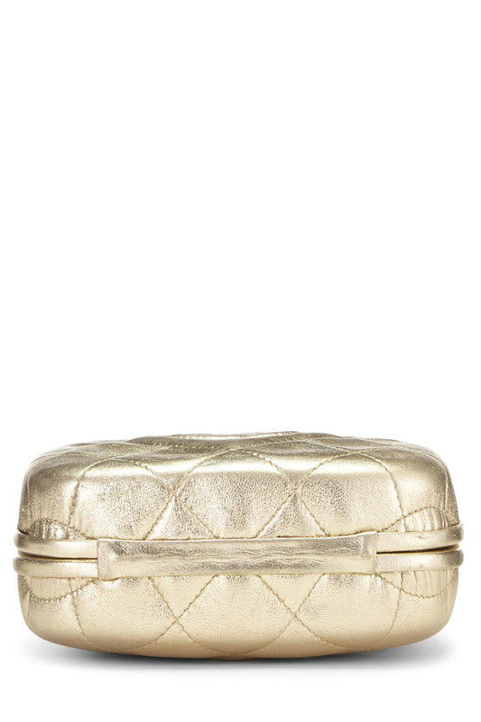 Chanel,  Metallic Gold Quilted Lambskin Kiss Lock Crossbody Bag, Gold