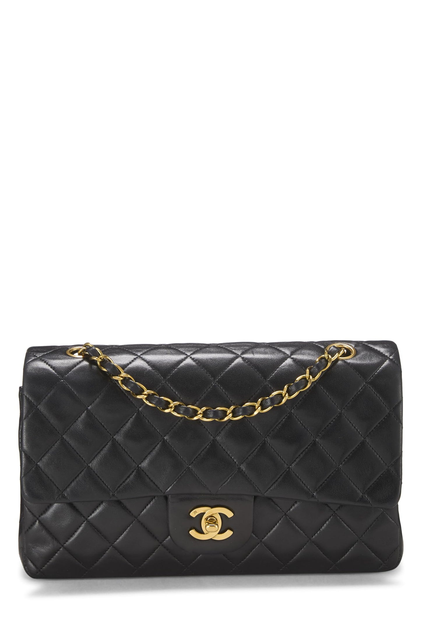 Chanel,  Black Quilted Lambskin Classic Double Flap Medium, Black