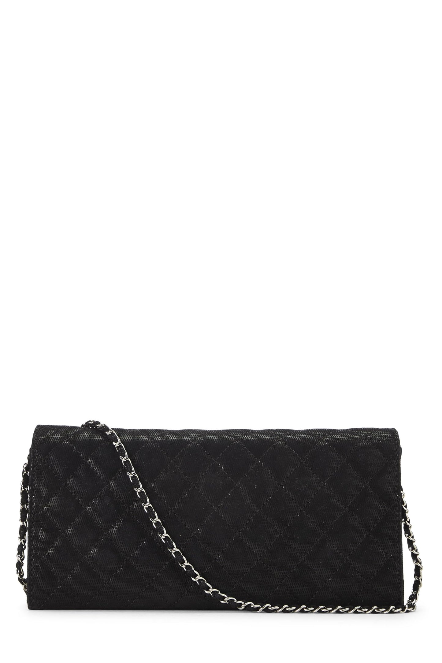 Chanel,  Black Quilted Nubuck East/West Wallet On Chain (WOC), Black