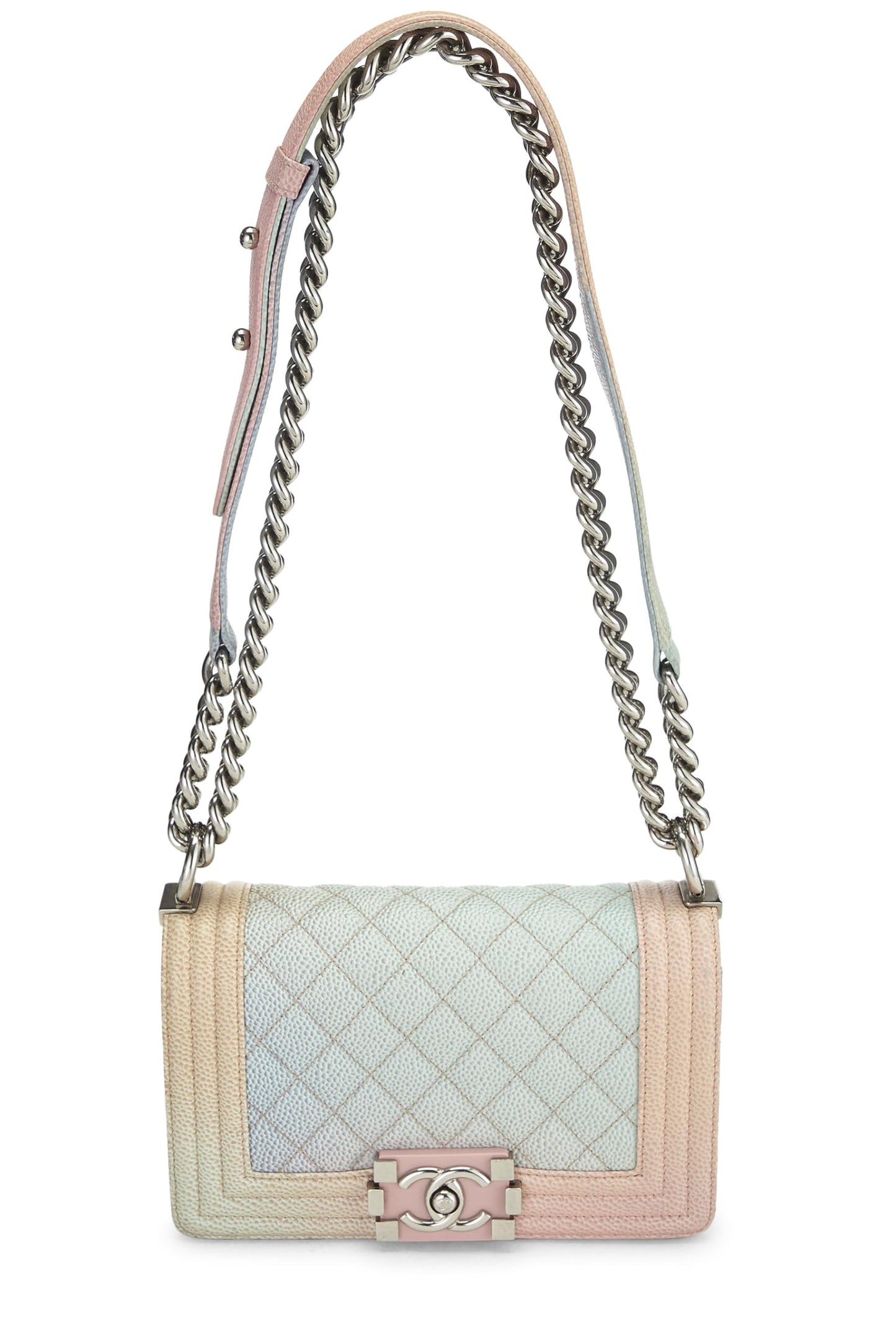 Chanel,  Pink Rainbow Quilted Caviar Boy Bag Small, Pink