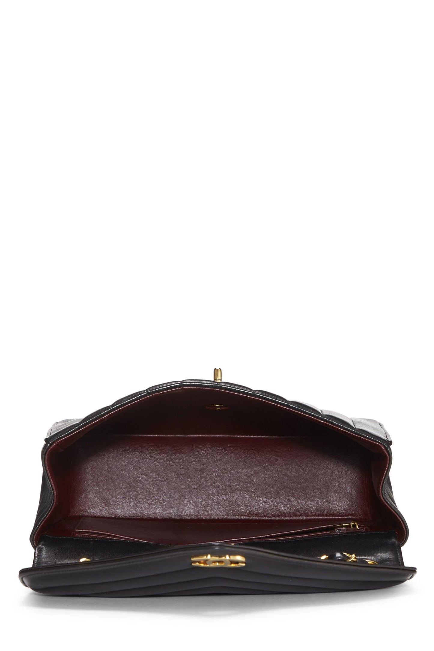 Chanel,  Black Lambskin Chevron Envelope Flap Small, Black