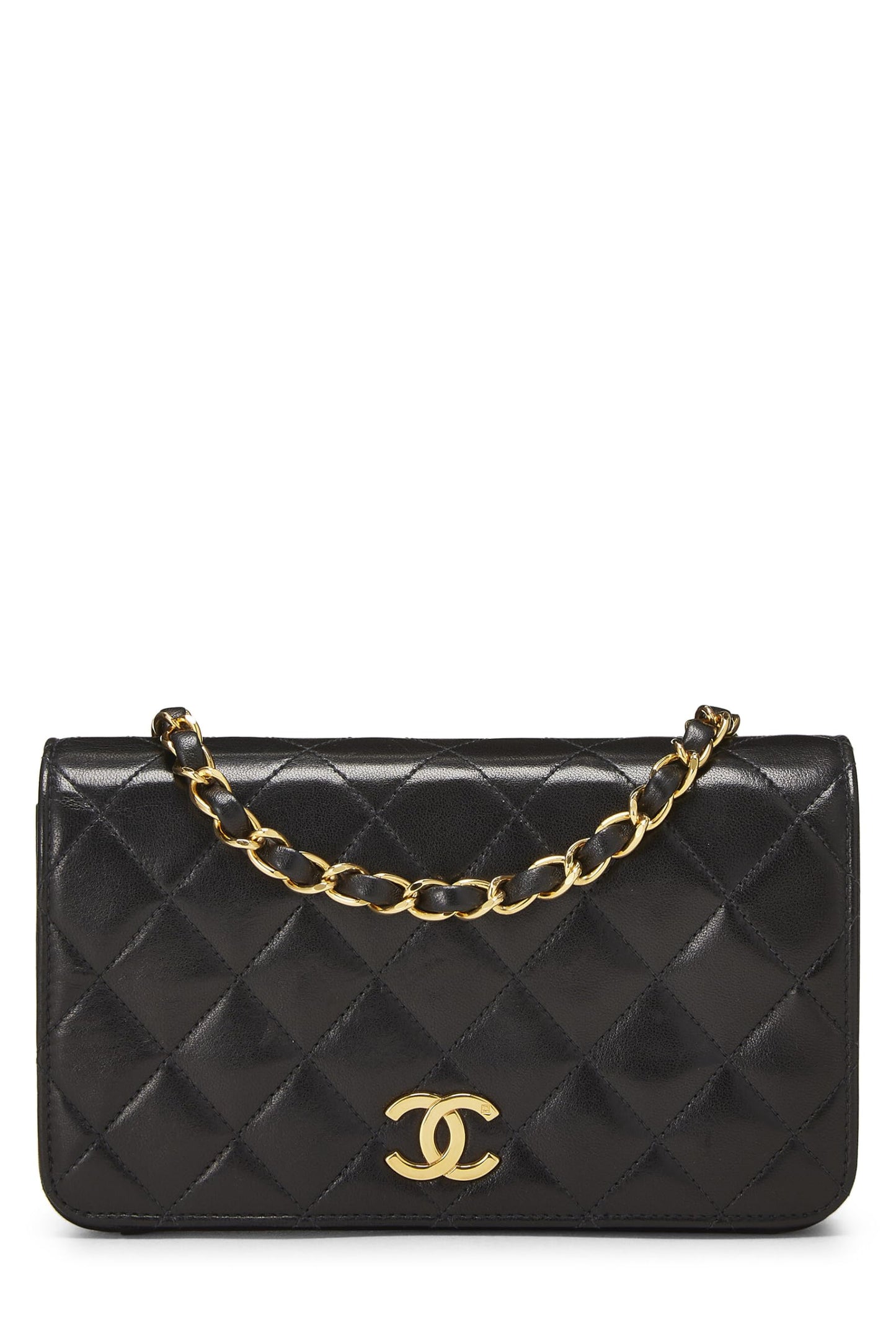 Chanel,  Black Quilted Lambskin Snap Full Flap Mini, Black