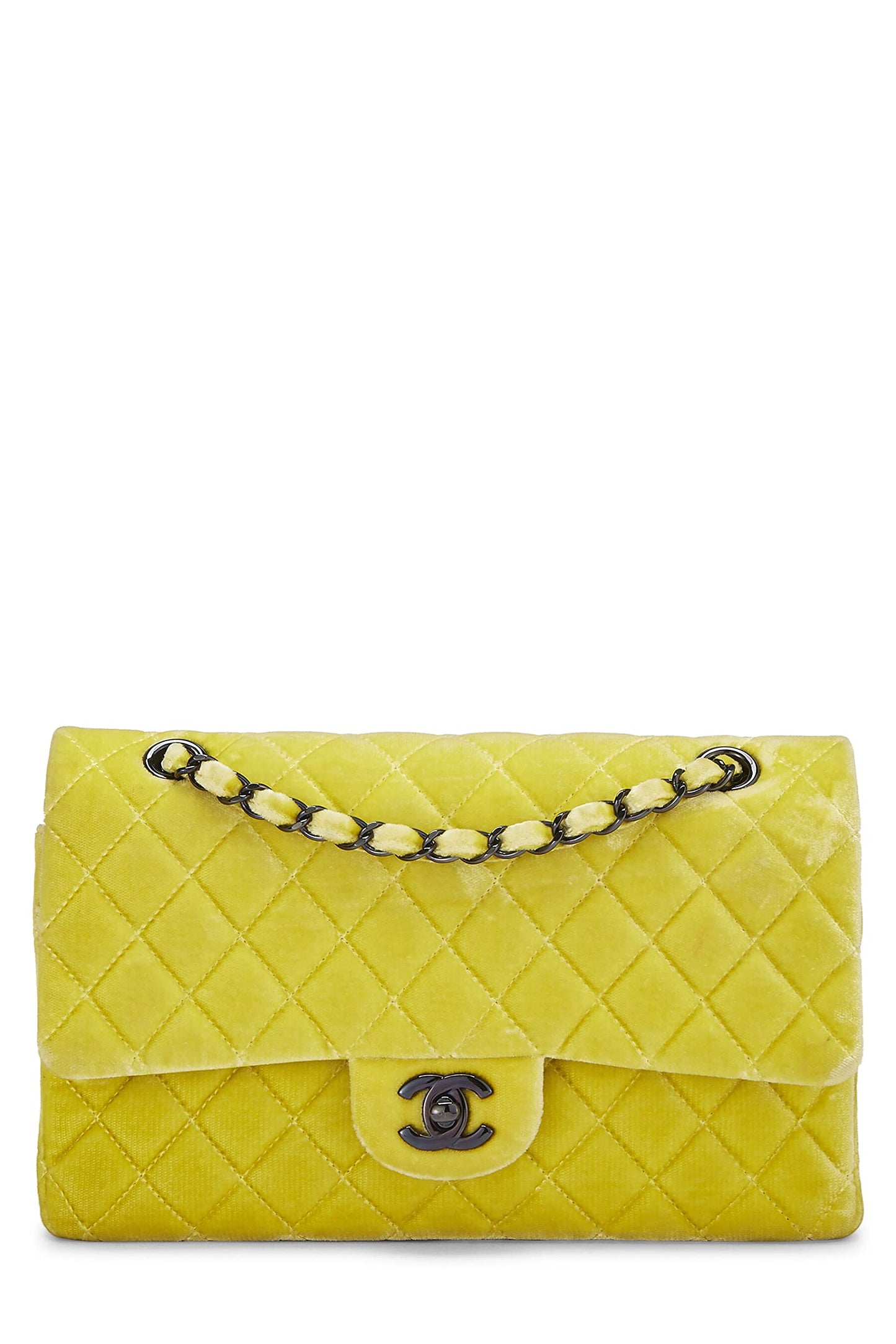 Chanel,  Yellow Quilted Velvet Classic Double Flap Medium, Yellow
