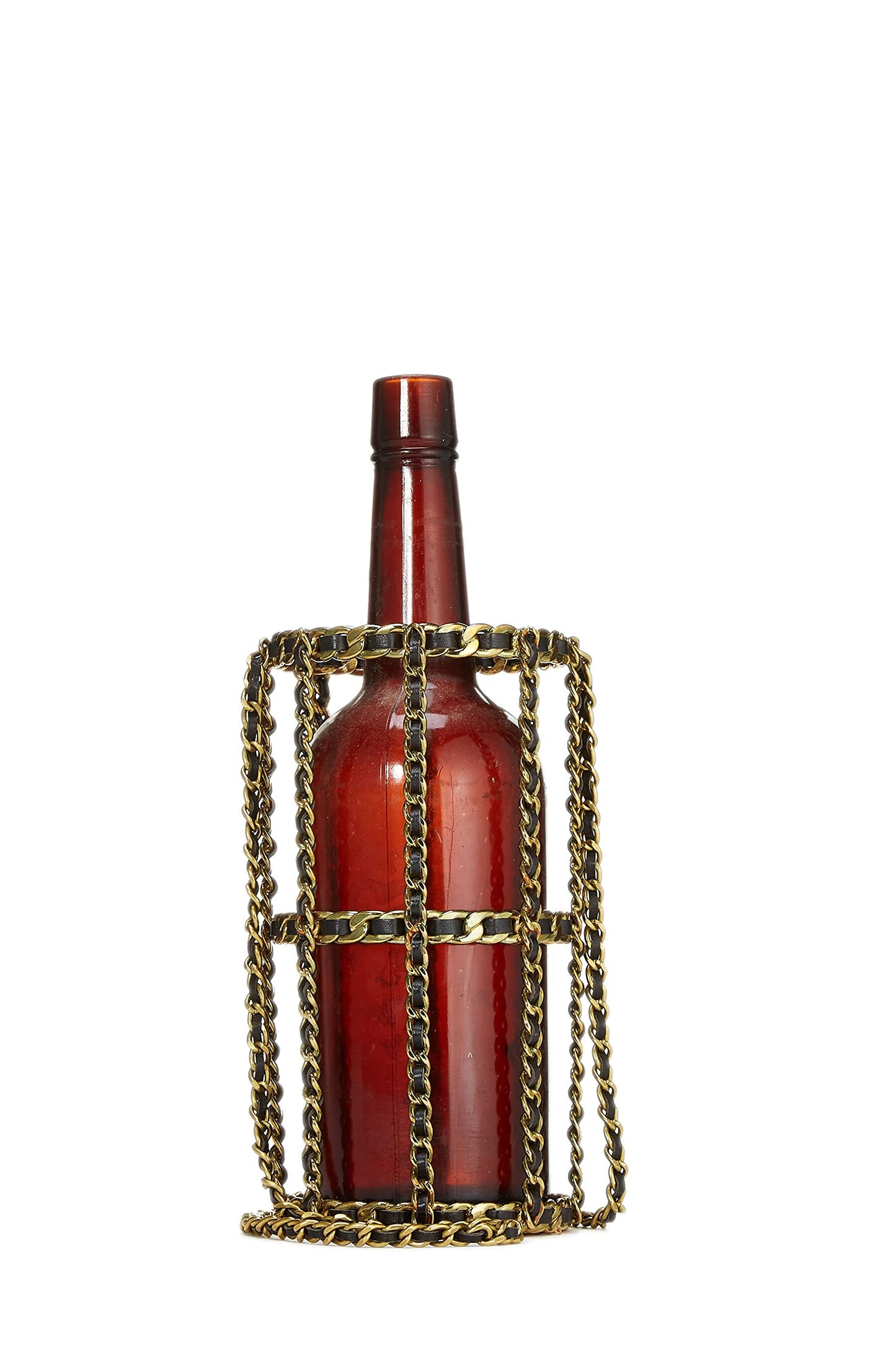 Chanel,  Black Leather & Gold Chain Link Bottle Holder, Black