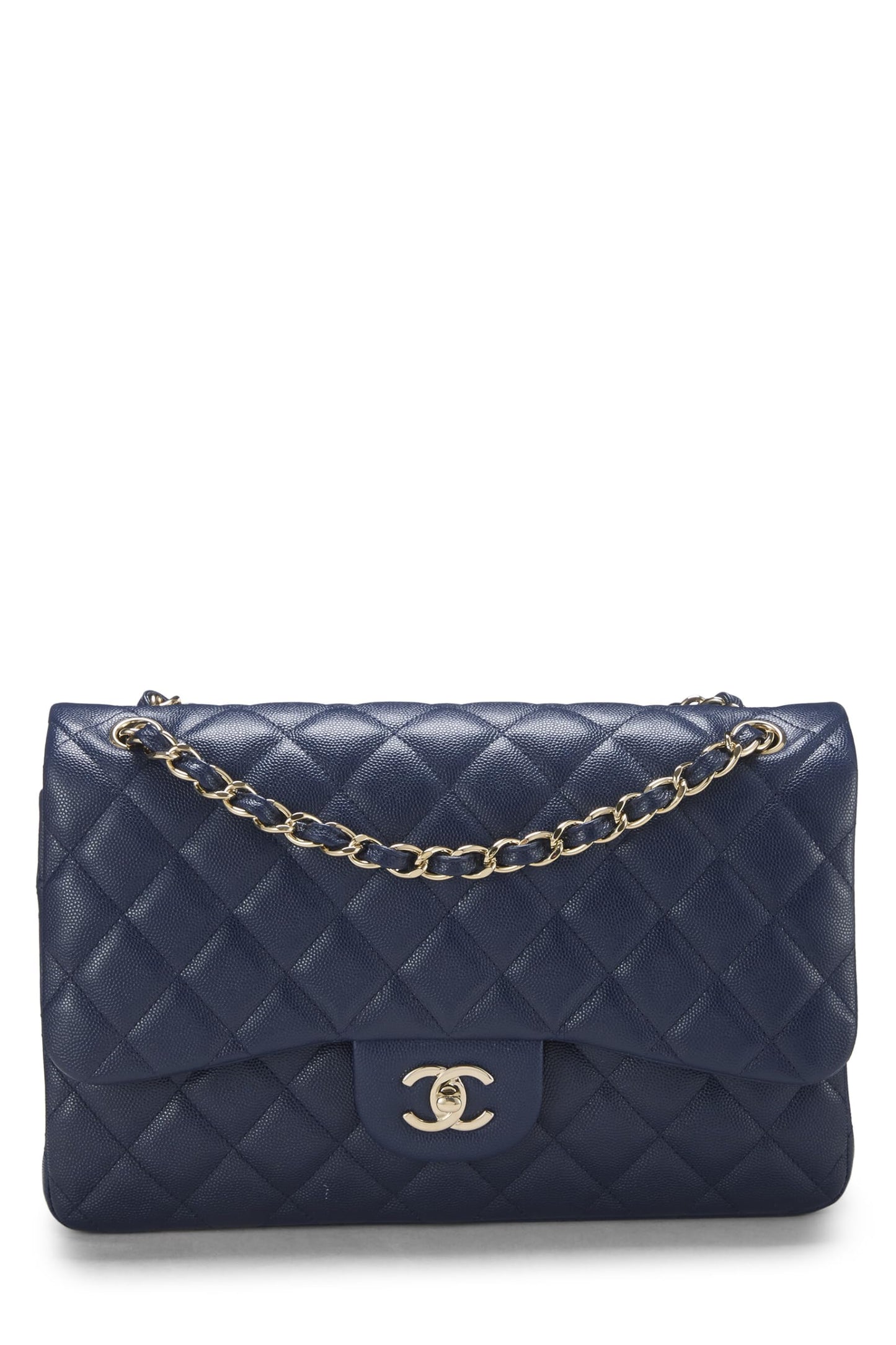 Chanel,  Navy Quilted Caviar New Classic Double Flap Jumbo, Navy