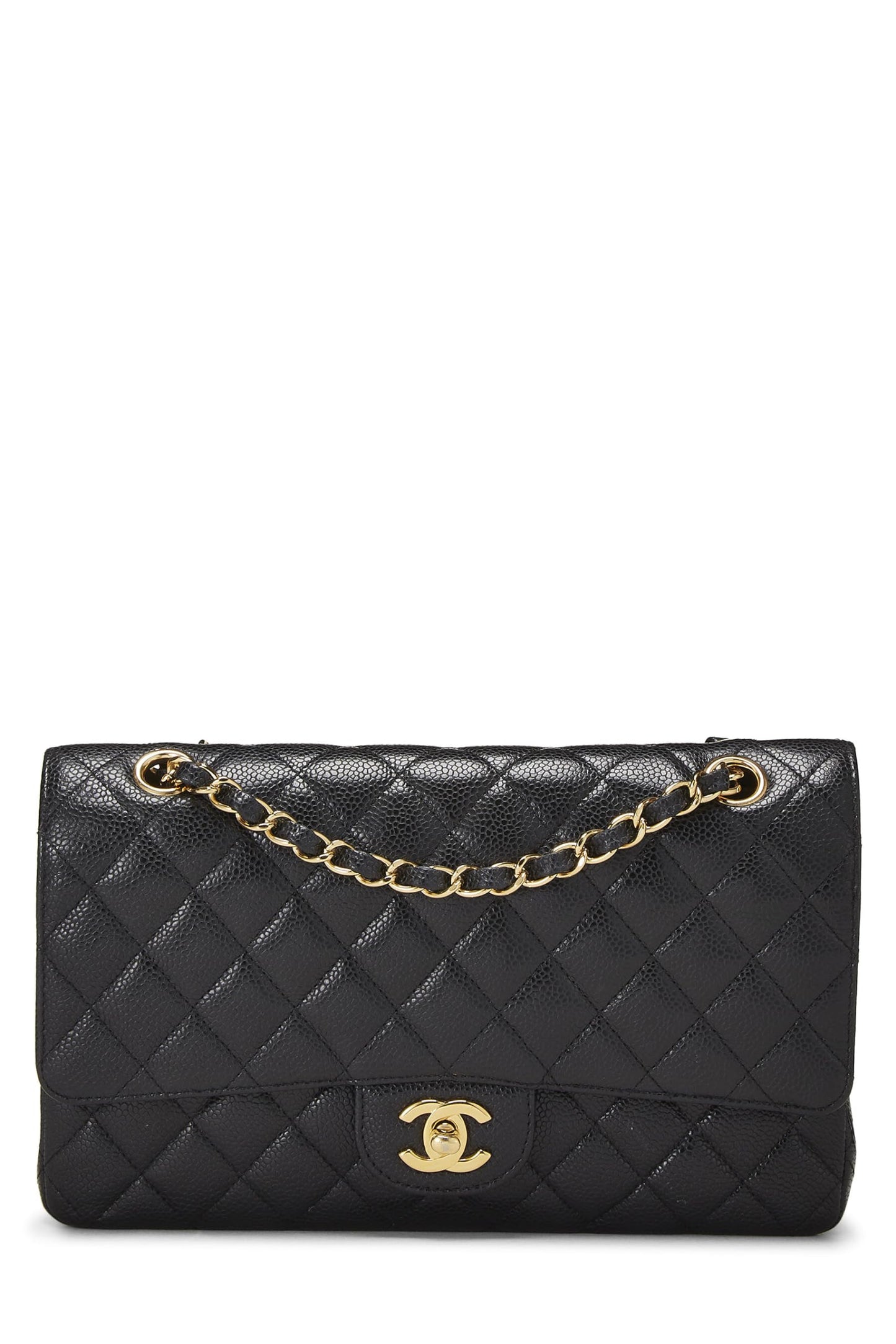 Chanel,  Black Quilted Caviar Classic Double Flap Medium, Black