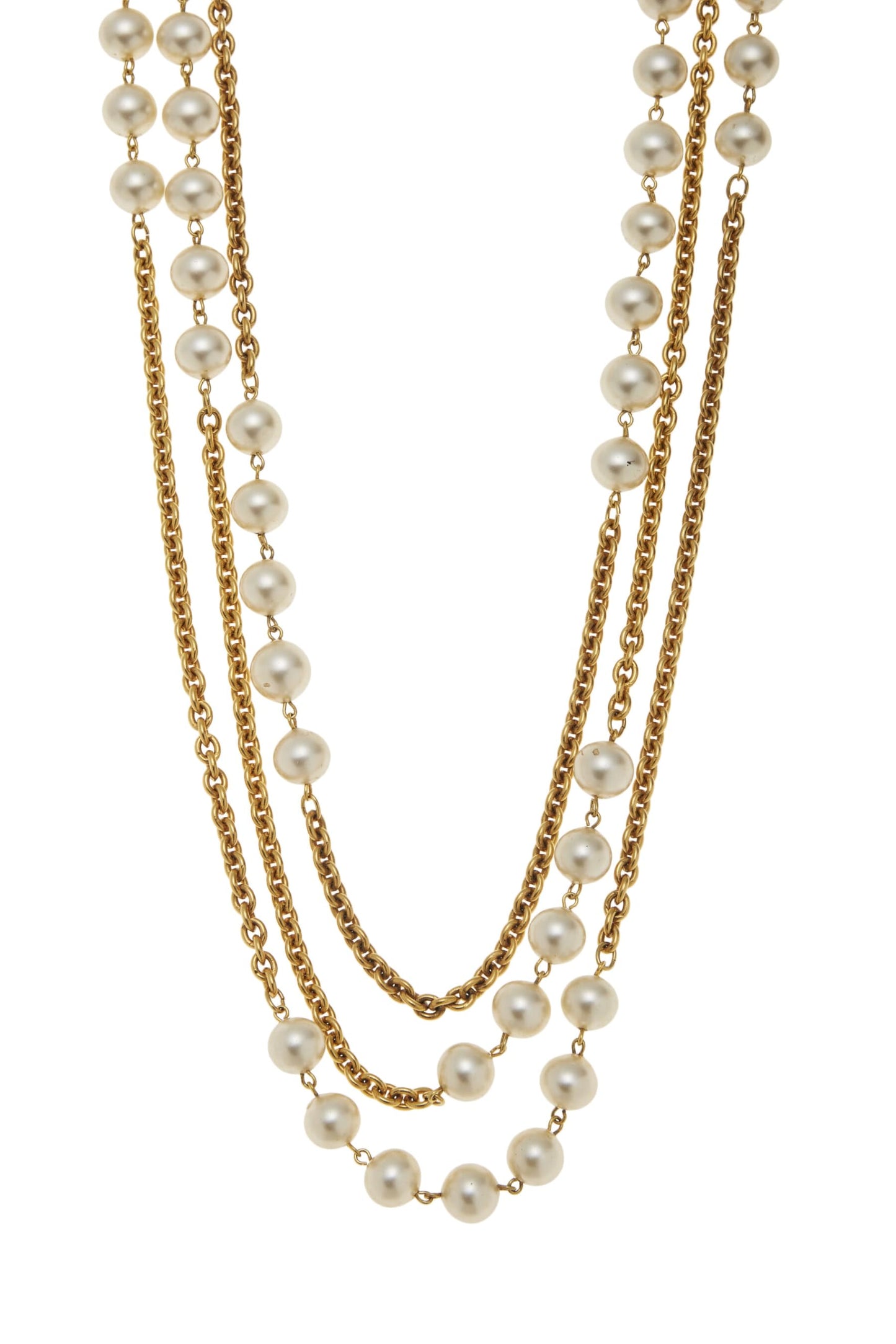 Chanel,  Gold & Faux Pearl Necklace XL, Gold