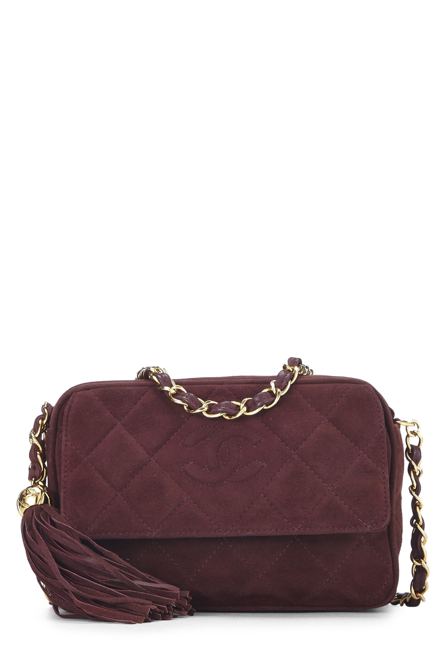 Chanel,  Red Quilted Suede Diamond 'CC' Camera Bag Medium, Red