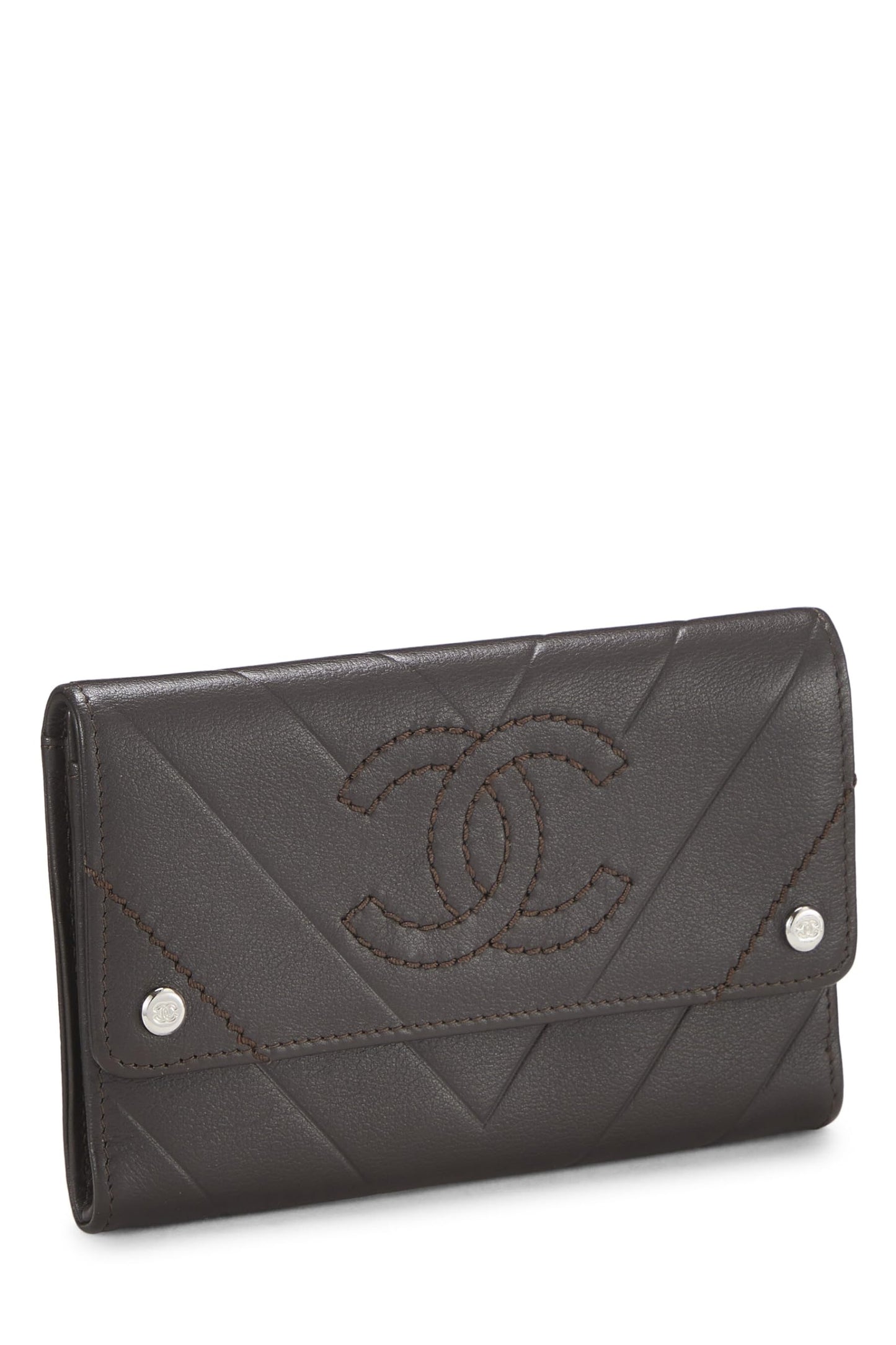 Chanel,  Brown Calfskin Chevron Wallet, Brown