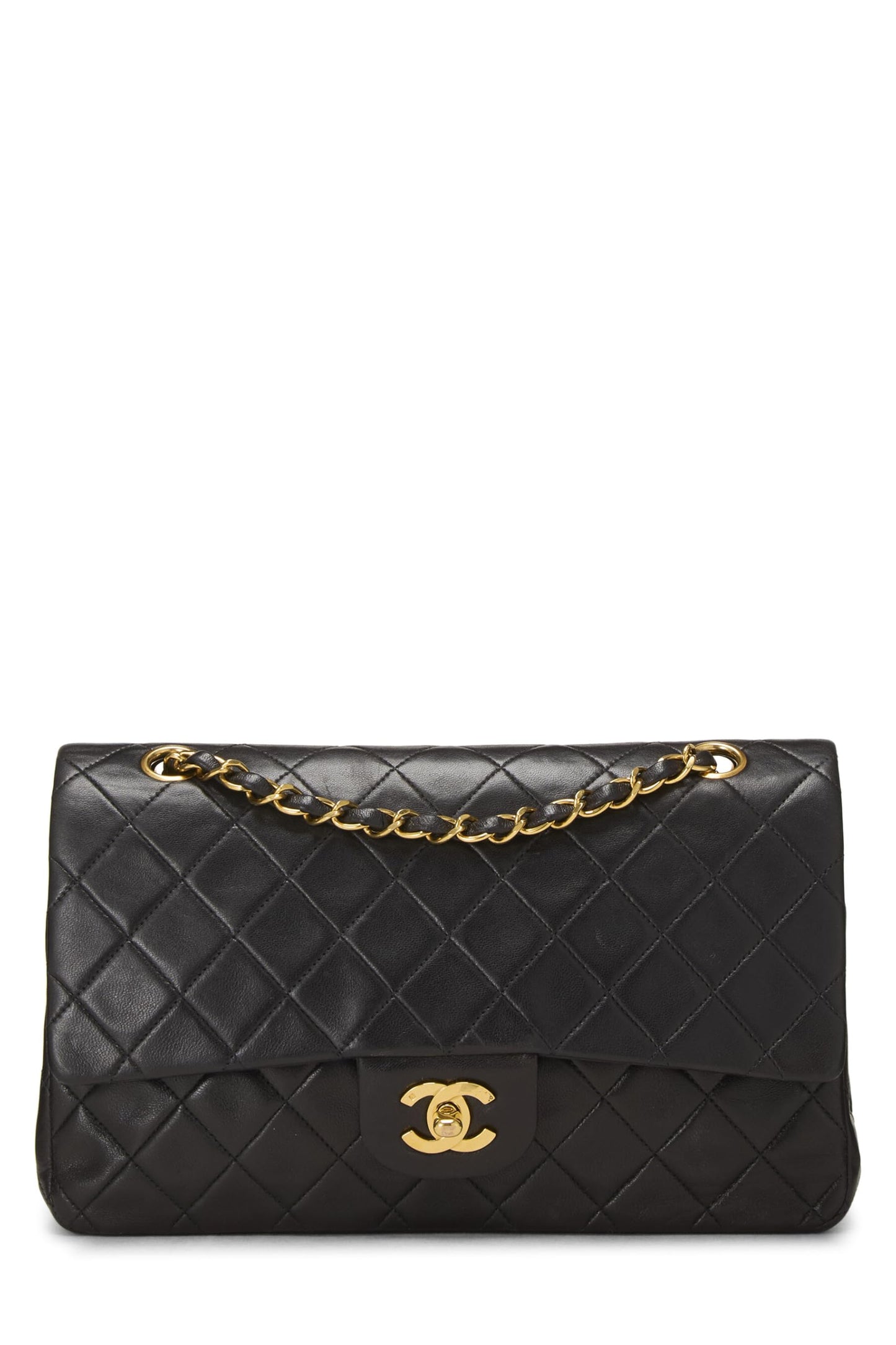 Chanel,  Black Quilted Lambskin Classic Double Flap Medium, Black
