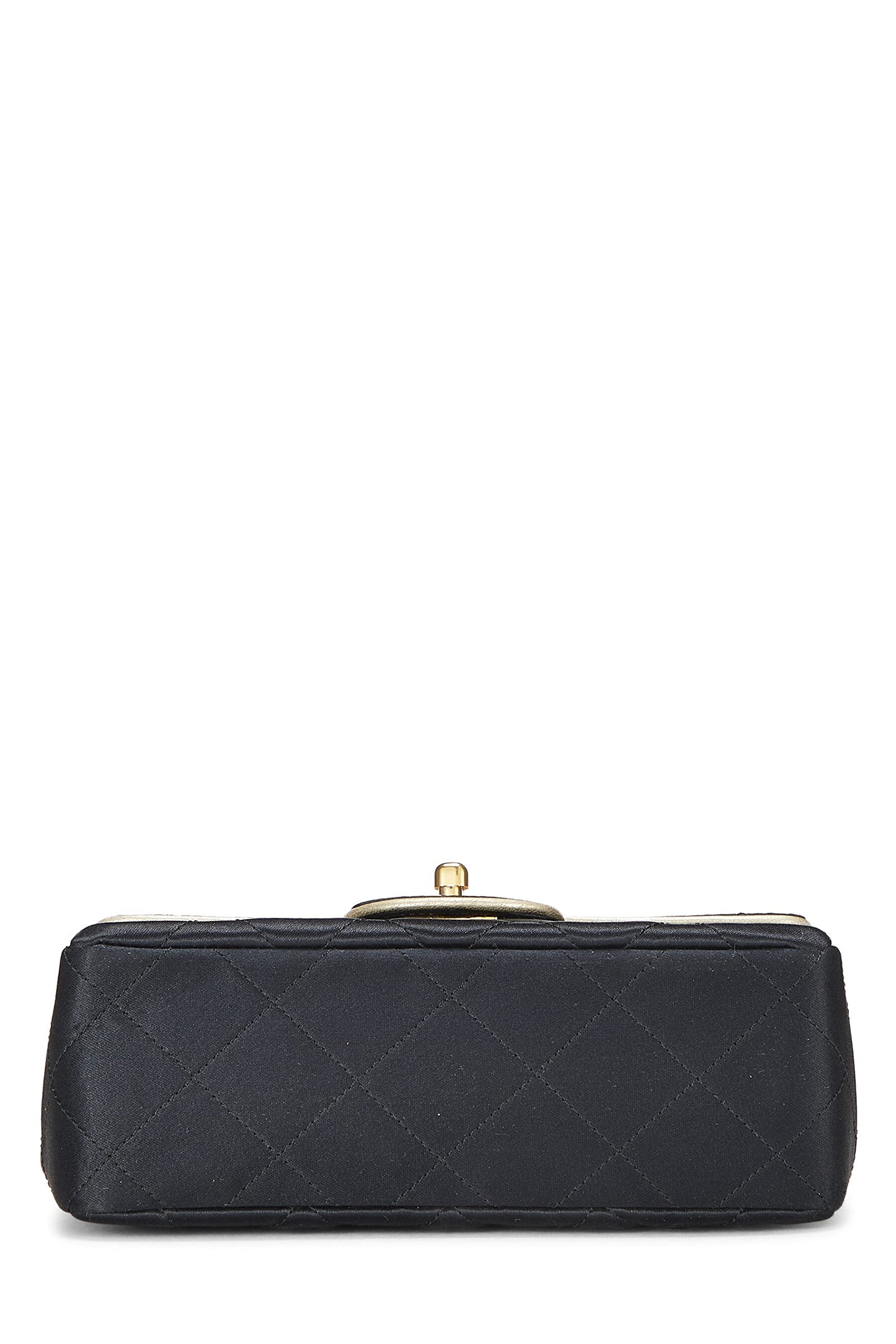 Chanel,  Black Quilted Satin Piped Half Flap Mini, Black