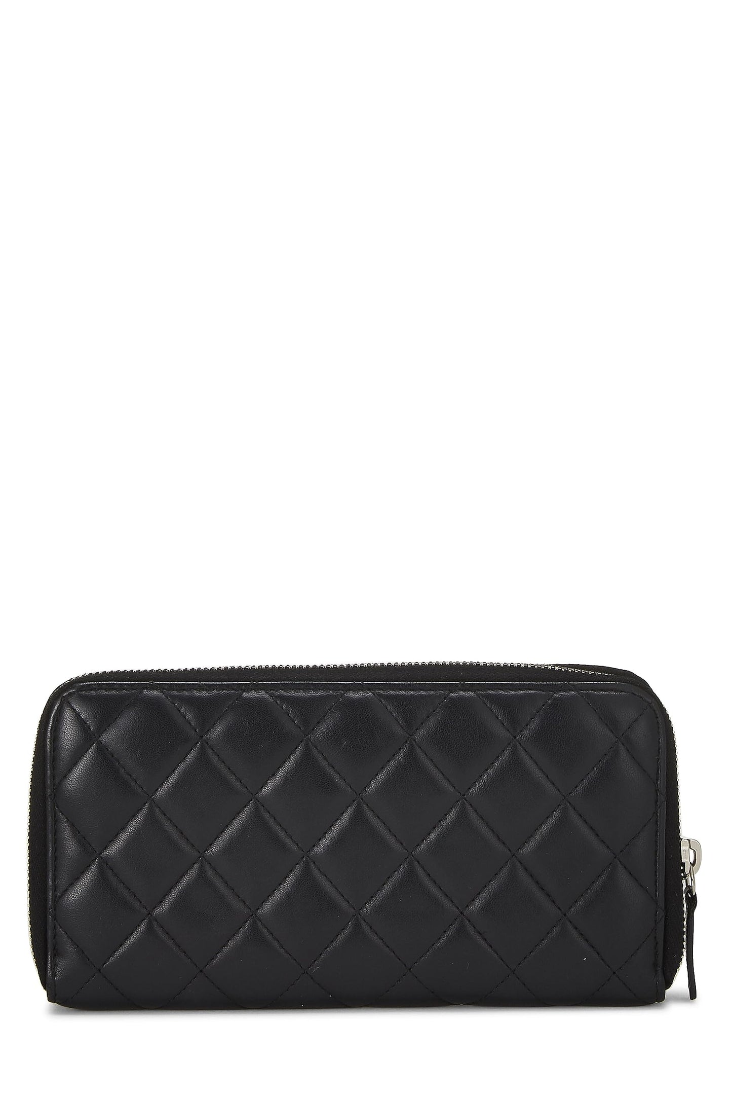 Chanel,  Black Quilted Lambskin Zip Around Wallet, Black