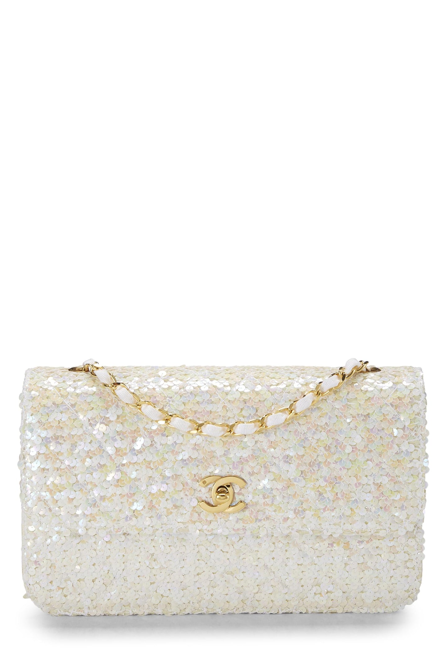 Chanel,  White Sequin Half Flap Medium, White