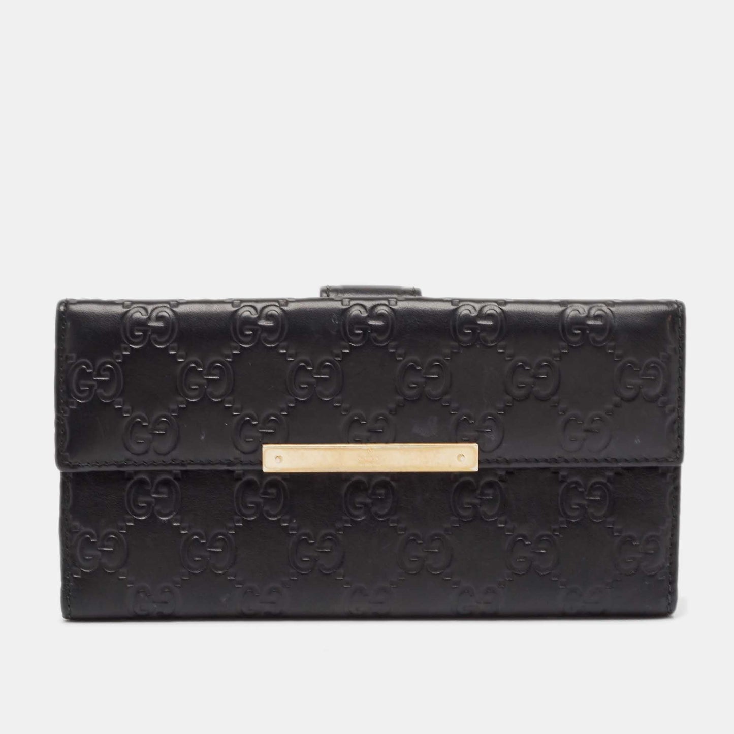 Luxury Gucci Trending 2025 Black Luxury Gucci Trending 2025ssima Leather Metal Bar Continental Wallet