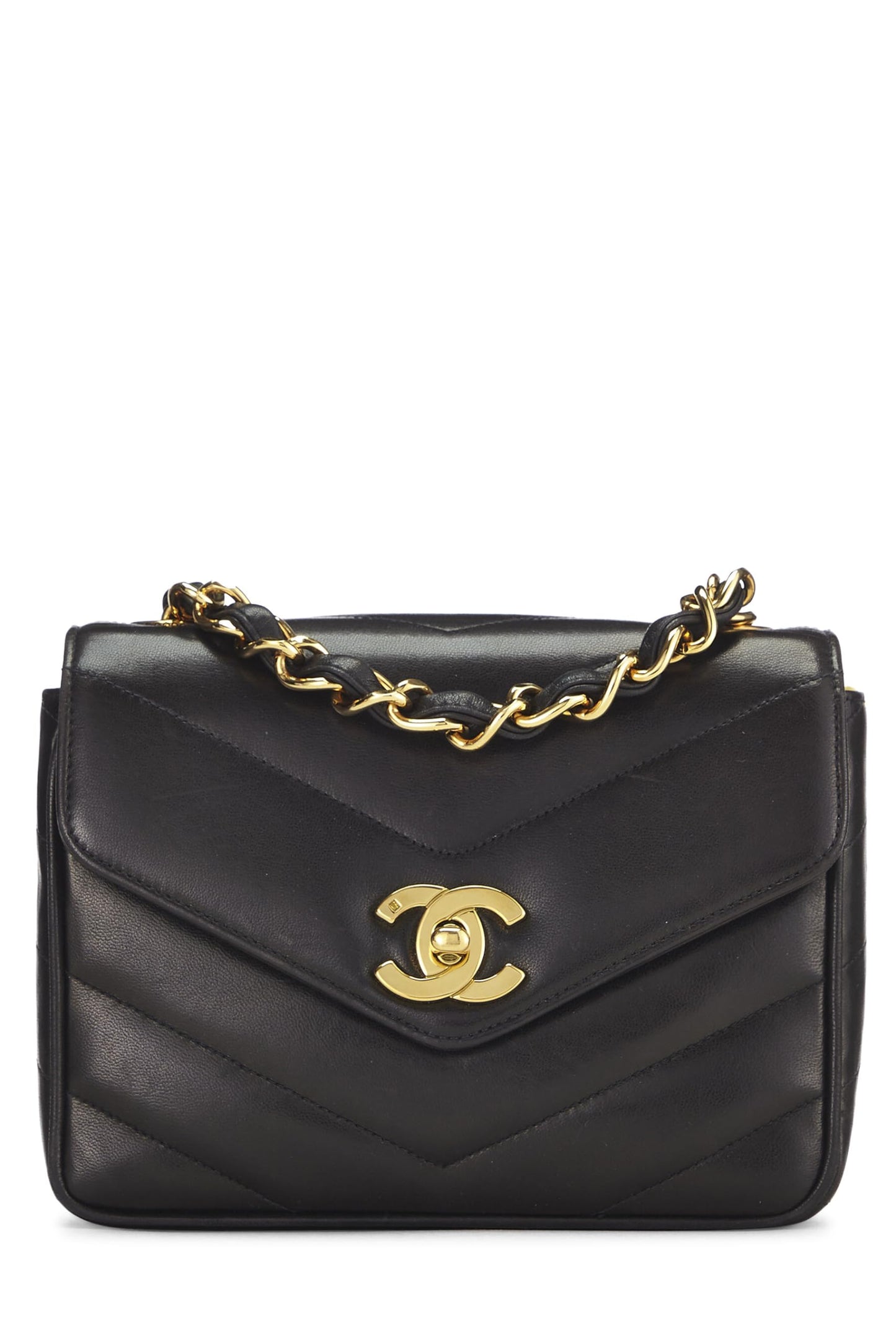 Chanel,  Black Chevron Lambskin Envelope Flap Mini, Black