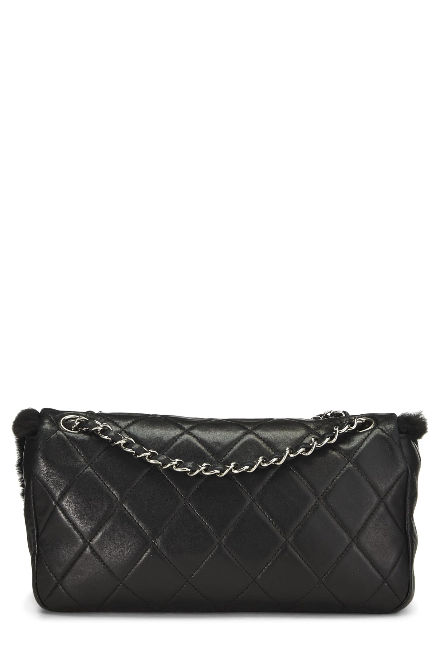 Chanel,  Black Quilted Lambskin Shearling Half Flap Medium, Black