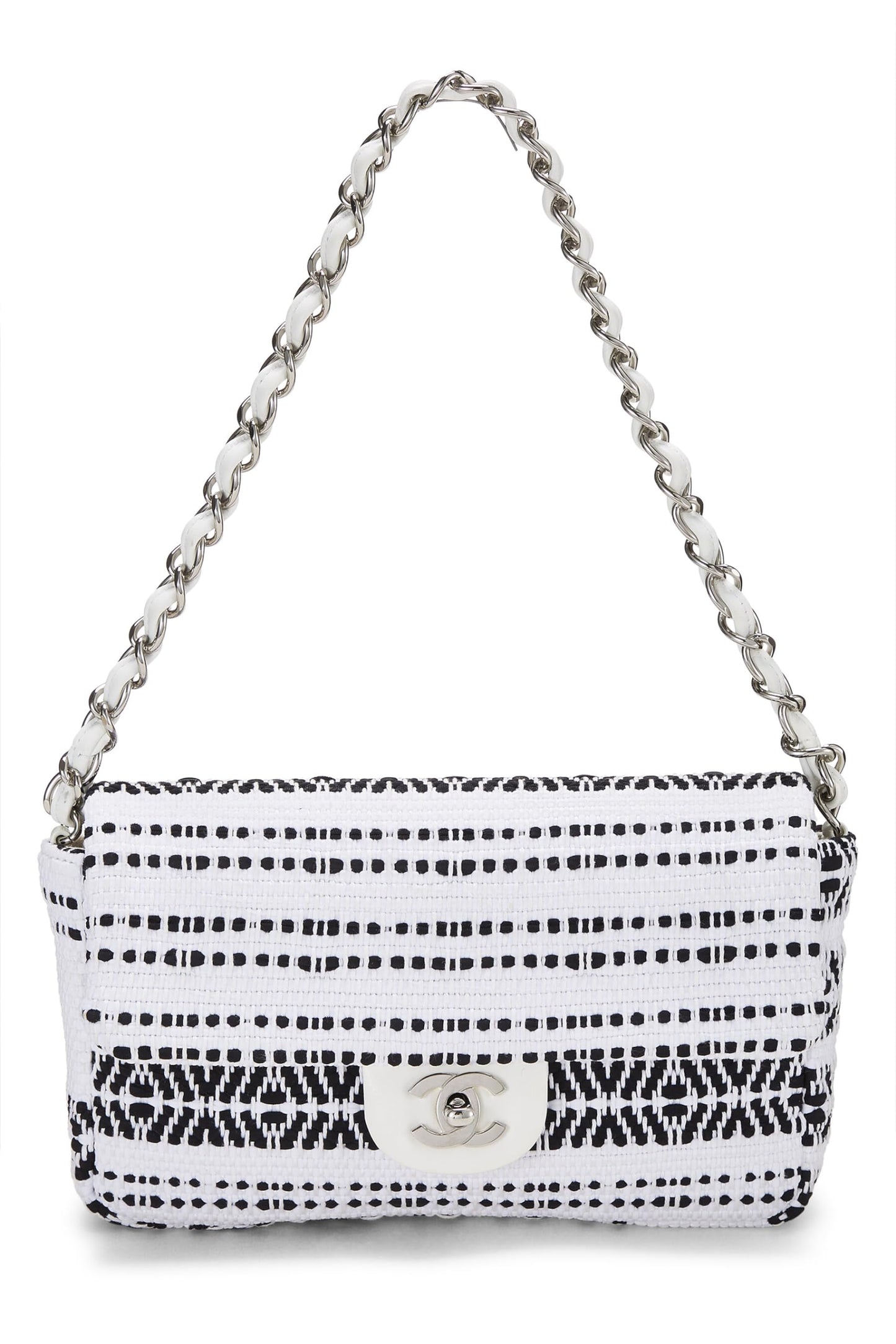Chanel,  White Woven Half Flap Medium, White
