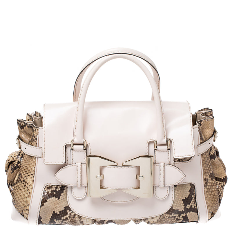 Luxury Gucci Trending 2025 Beige/Brown Python and Leather Large Queen Satchel