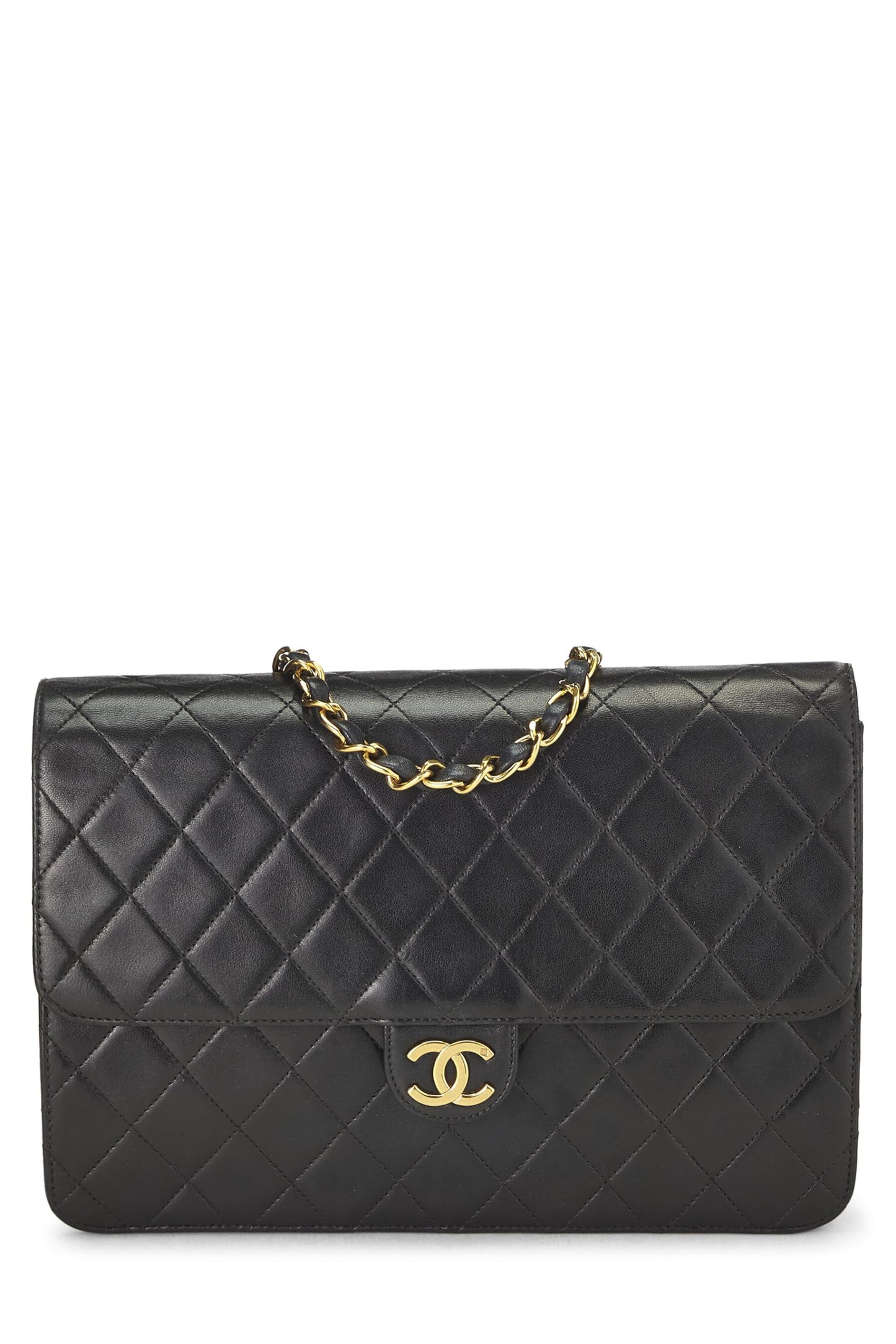 Chanel,  Black Quilted Lambskin Ex Flap Medium, Black