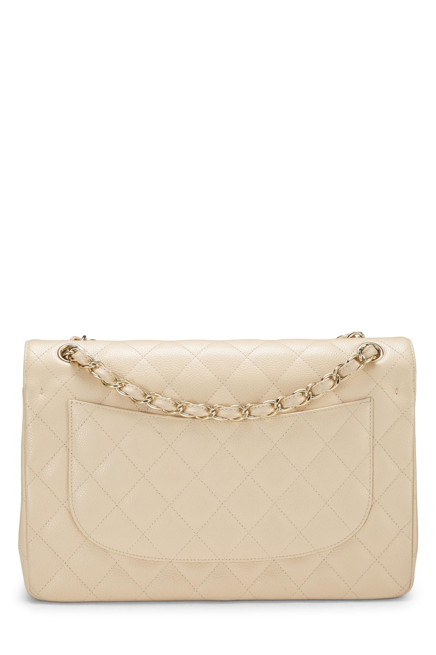 Chanel,  Beige Quilted Caviar New Classic Double Flap Jumbo, Beige