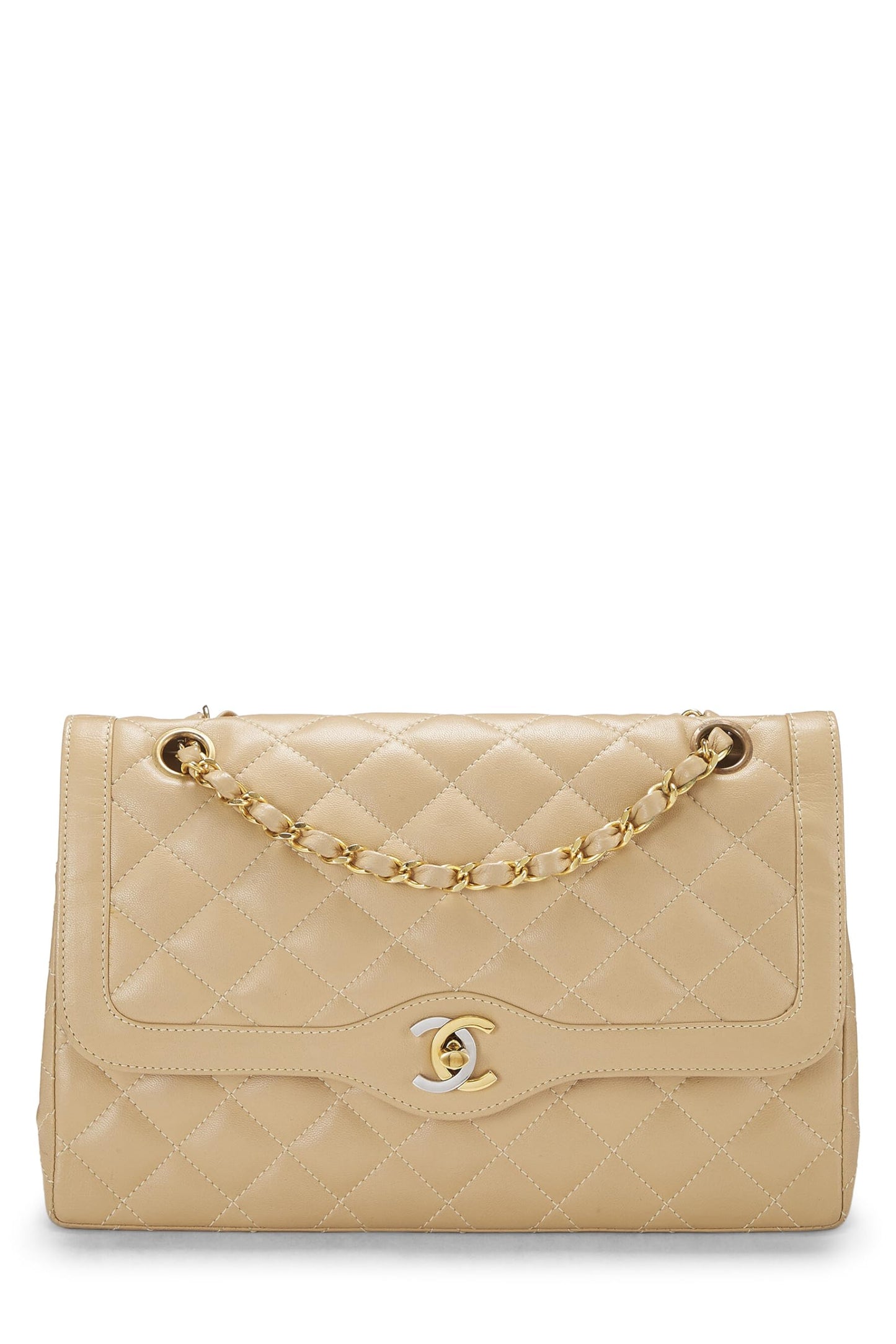 Chanel,  Beige Quilted Lambskin Paris Limited Double Flap Medium, Beige
