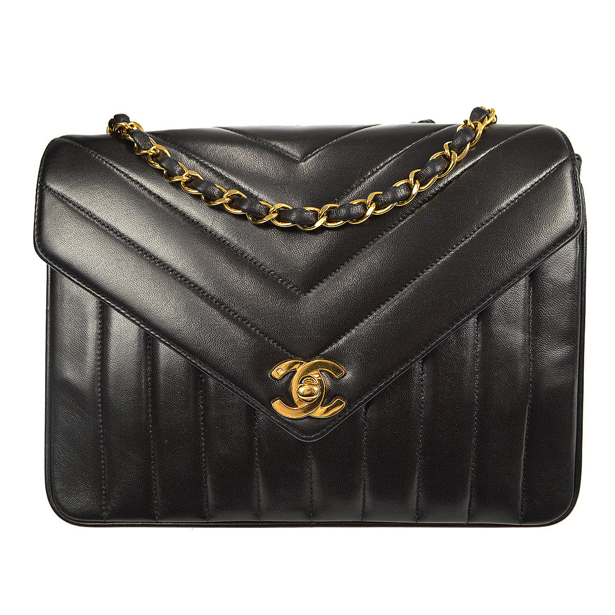 Luxury Chanel 1991-1994 Chevron Stitch Letter Flap Small Lambskin
