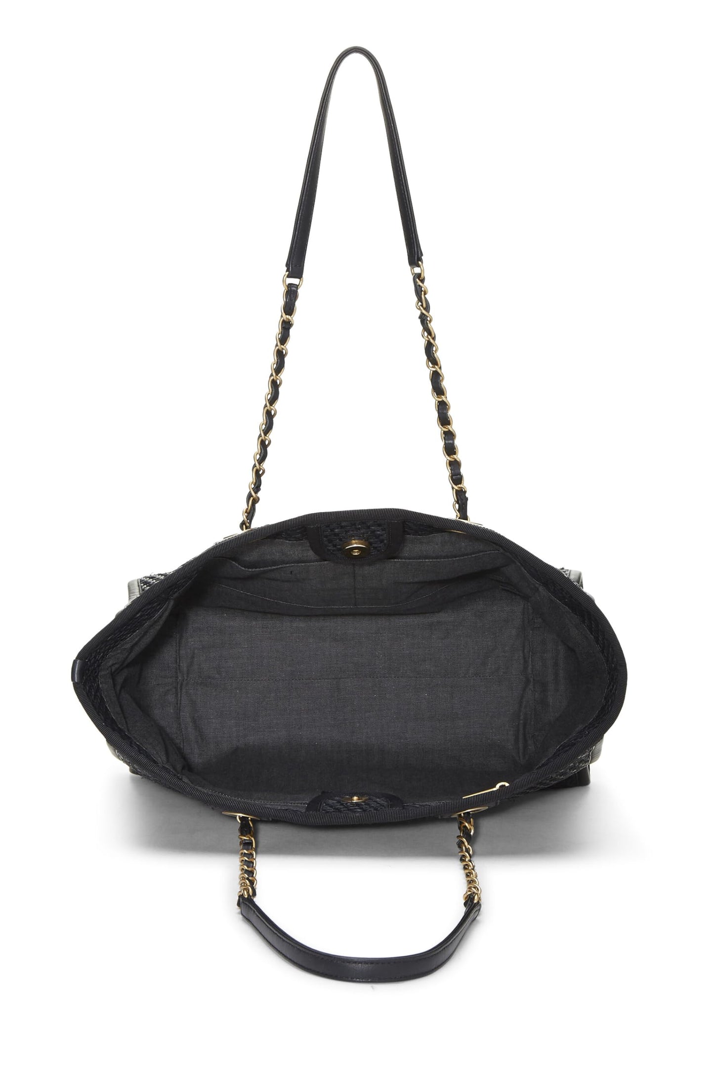 Chanel,  Black & Natural Woven Raffia Deauville Tote Medium, Black